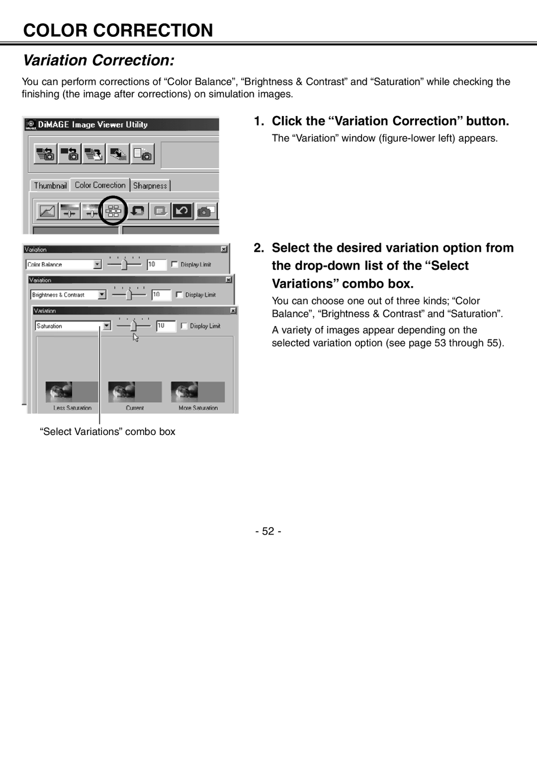 Minolta H-A106 instruction manual Click the Variation Correction button 