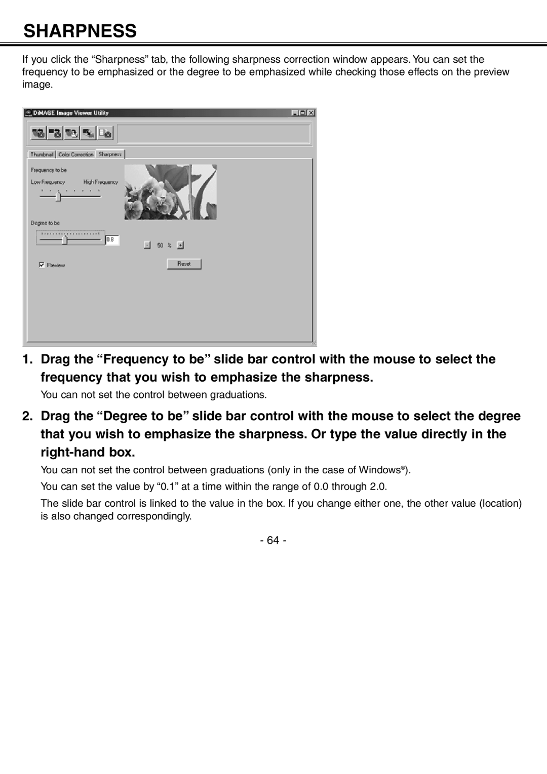 Minolta H-A106 instruction manual Sharpness 