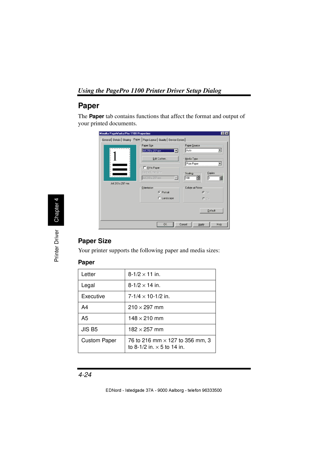 Minolta PagePro 1100 user manual Paper Size 