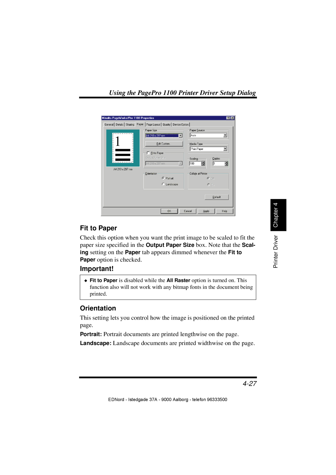 Minolta PagePro 1100 user manual Fit to Paper, Orientation 