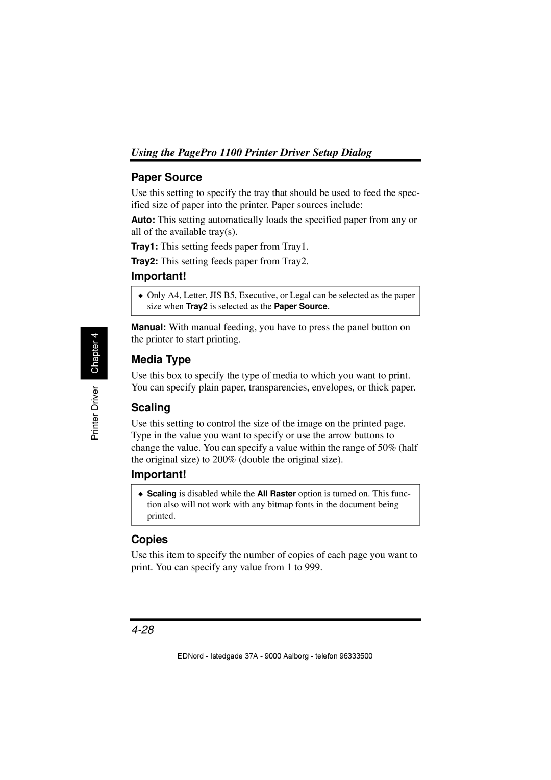 Minolta PagePro 1100 user manual Paper Source, Media Type, Scaling, Copies 