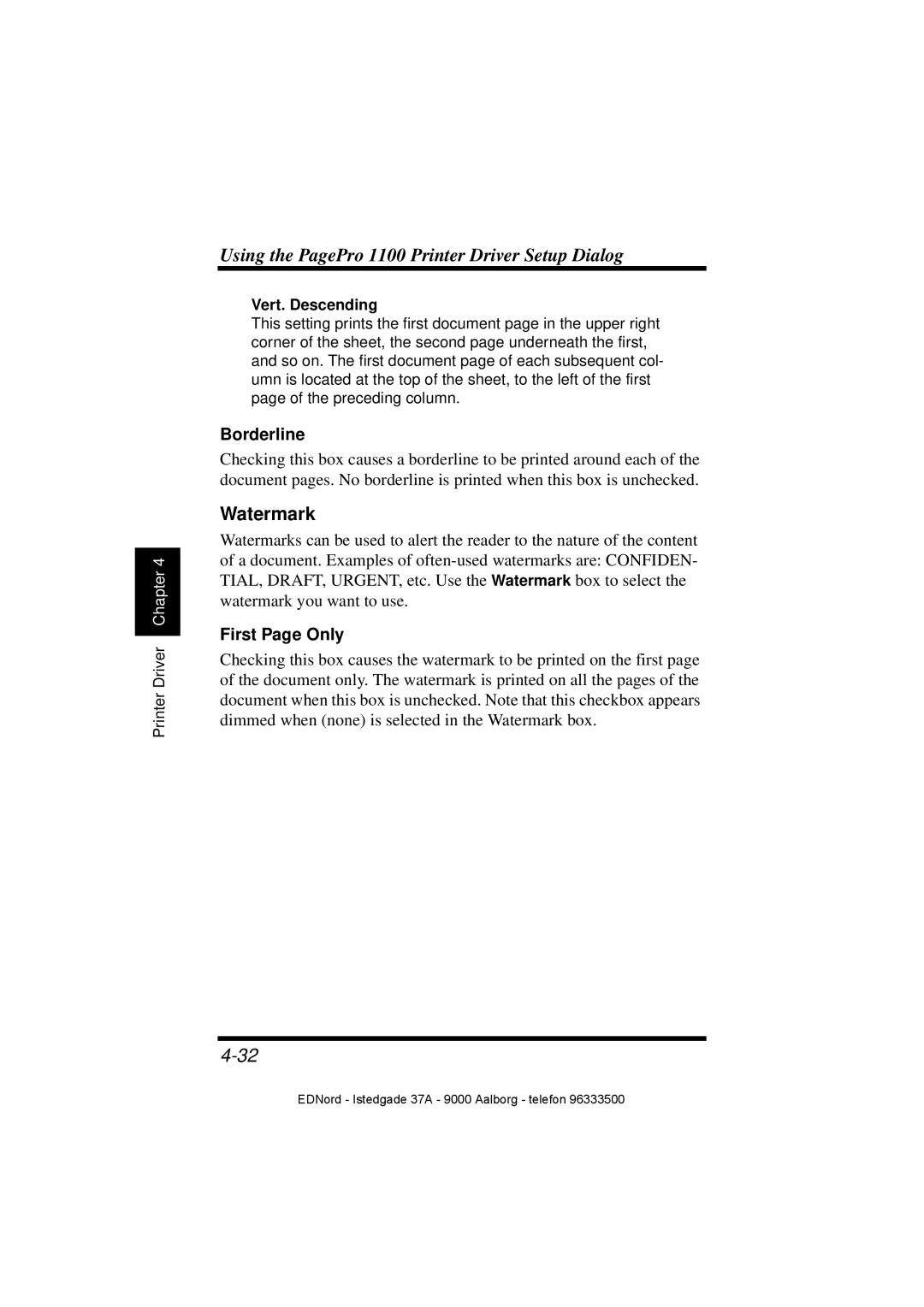 Minolta PagePro 1100 user manual Watermark, Borderline, First Page Only, Vert. Descending 