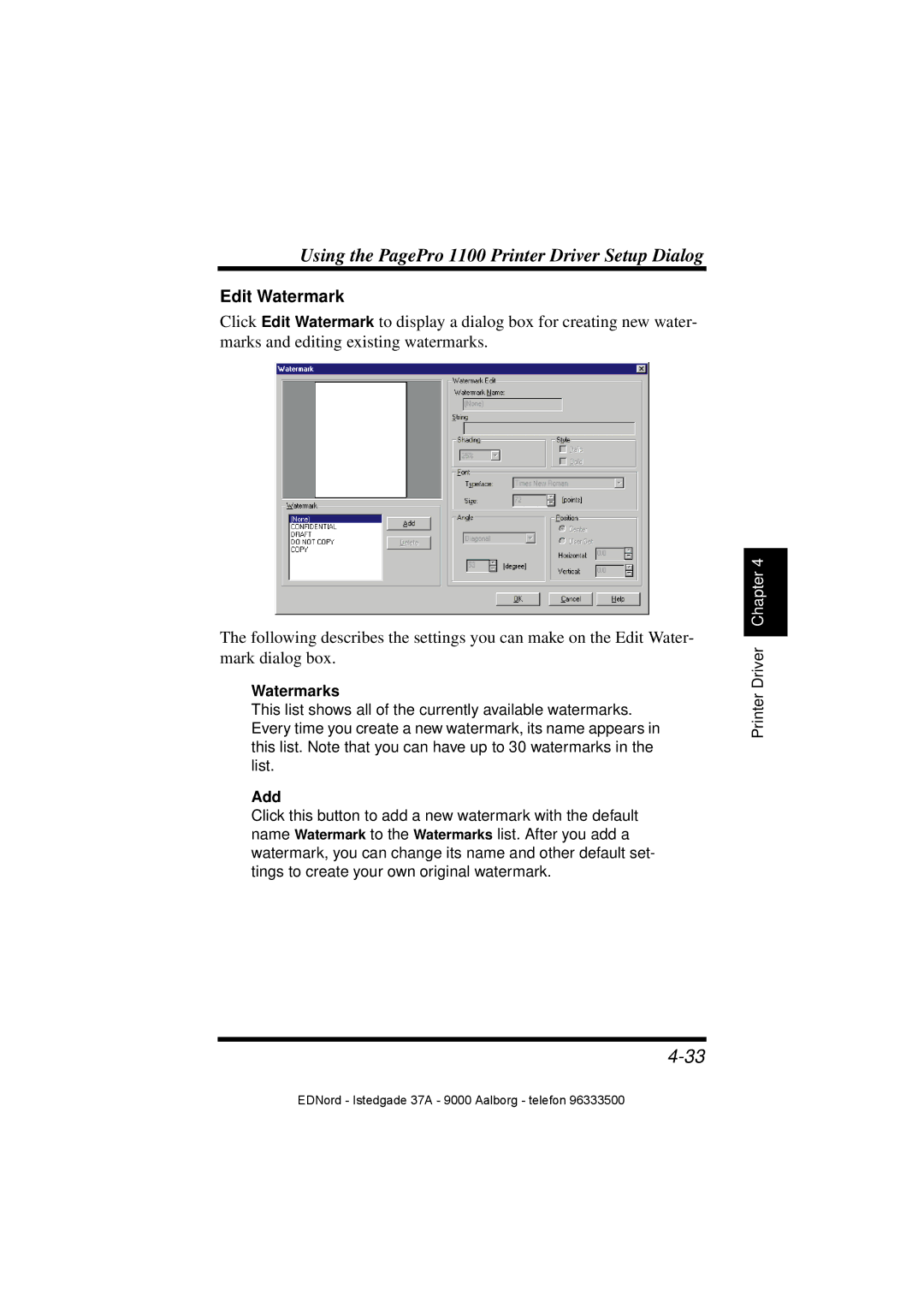 Minolta PagePro 1100 user manual Edit Watermark, Watermarks 