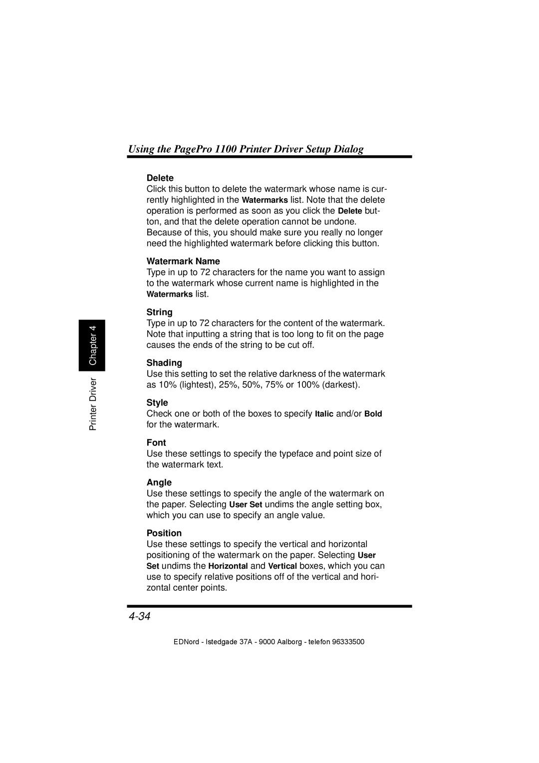 Minolta PagePro 1100 user manual Watermark Name, String, Shading, Style, Font, Angle, Position 