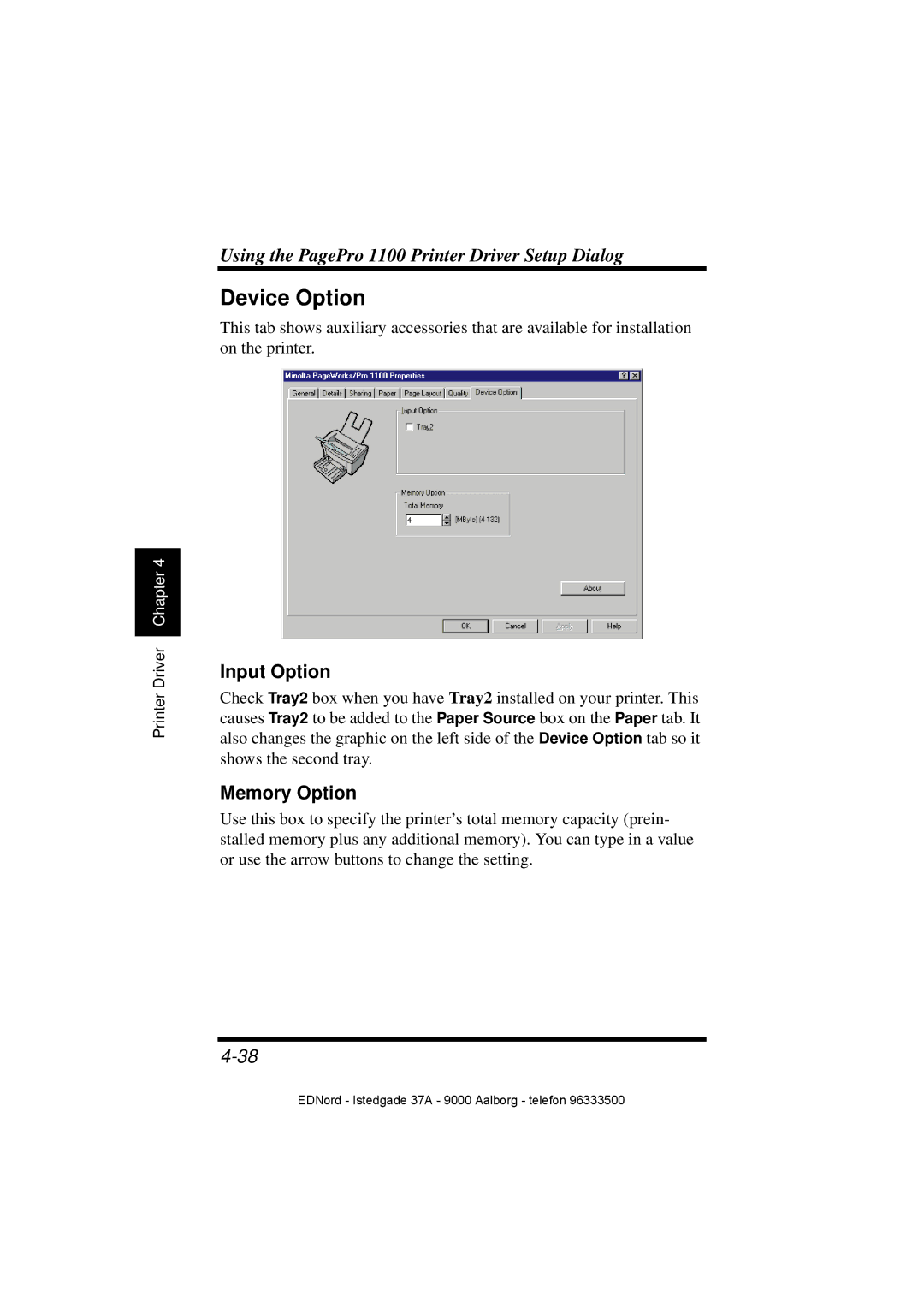 Minolta PagePro 1100 user manual Device Option, Input Option, Memory Option 