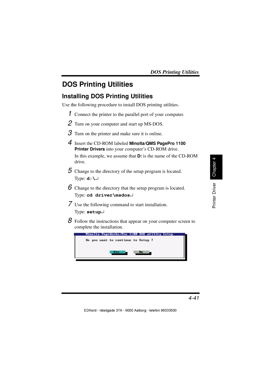 Minolta PagePro 1100 user manual Installing DOS Printing Utilities 