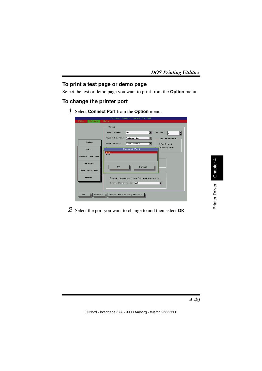 Minolta PagePro 1100 user manual To print a test page or demo, To change the printer port 