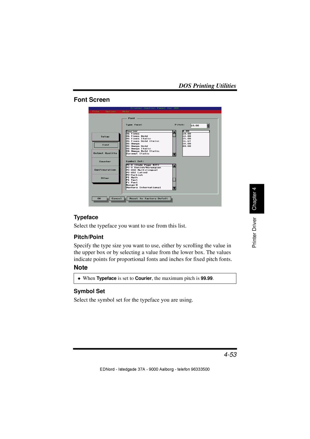 Minolta PagePro 1100 user manual Font Screen, Typeface, Pitch/Point, Symbol Set 