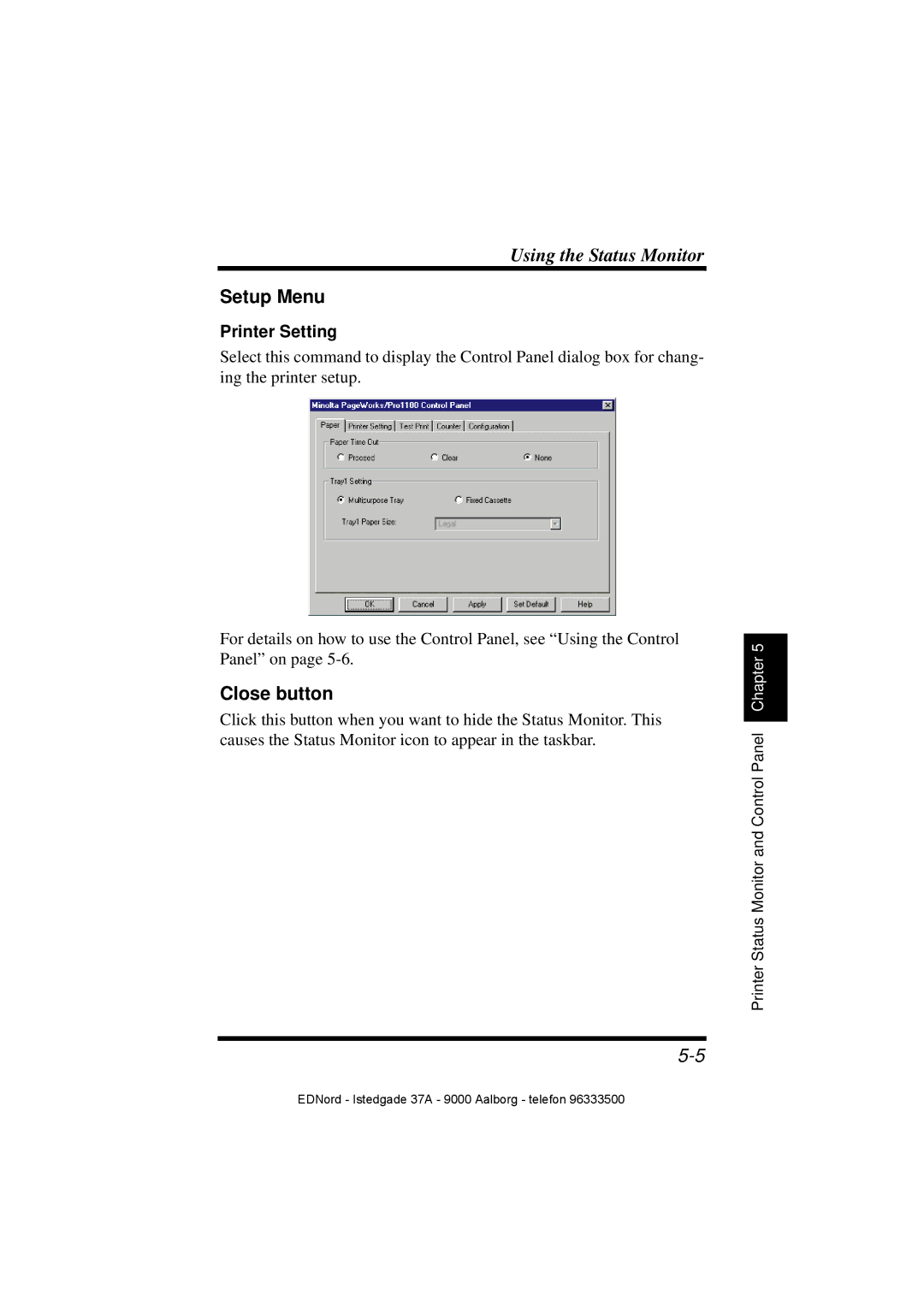 Minolta PagePro 1100 user manual Setup Menu, Printer Setting 