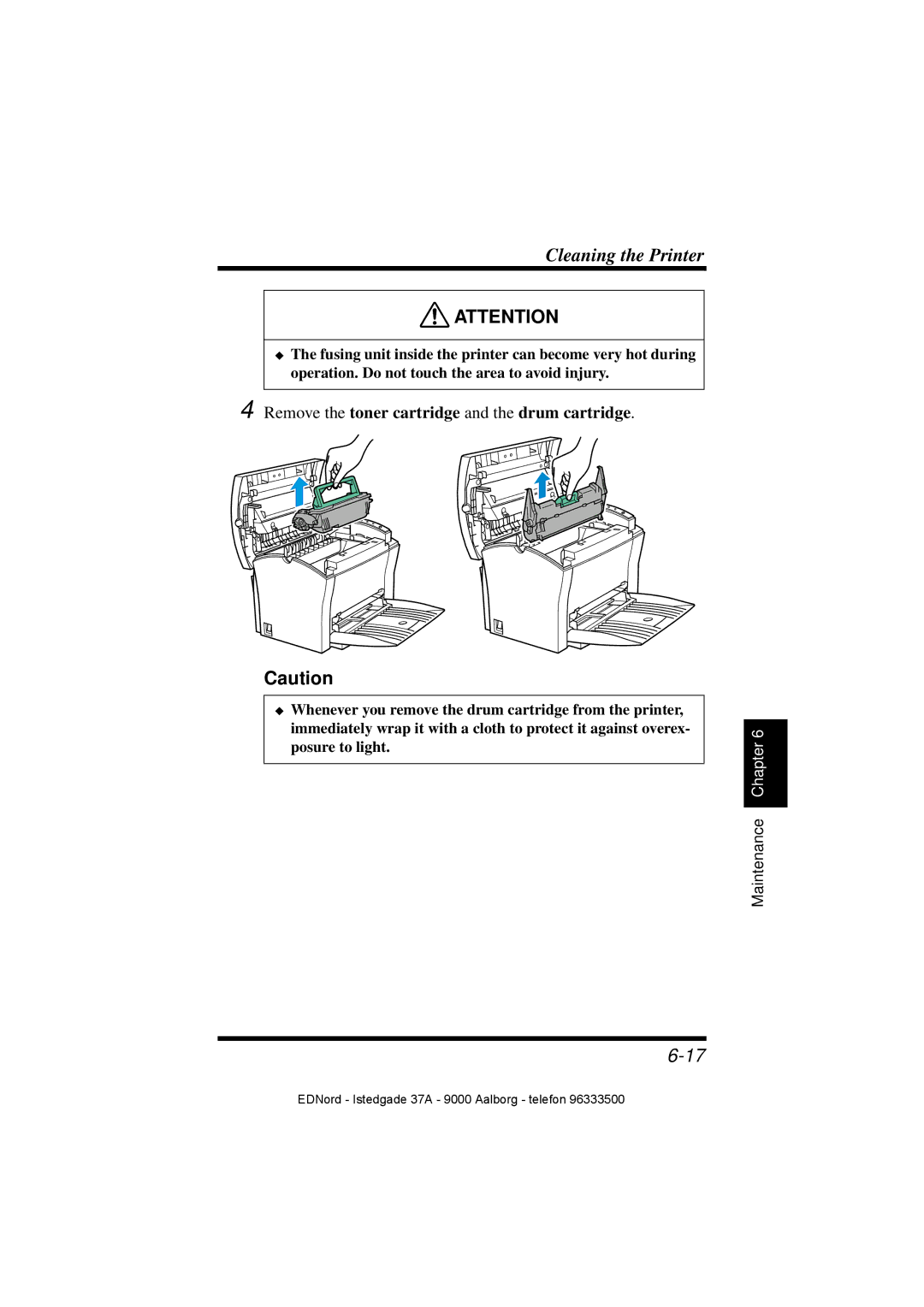 Minolta PagePro 1100 user manual Remove the toner cartridge and the drum cartridge, Maintenance 