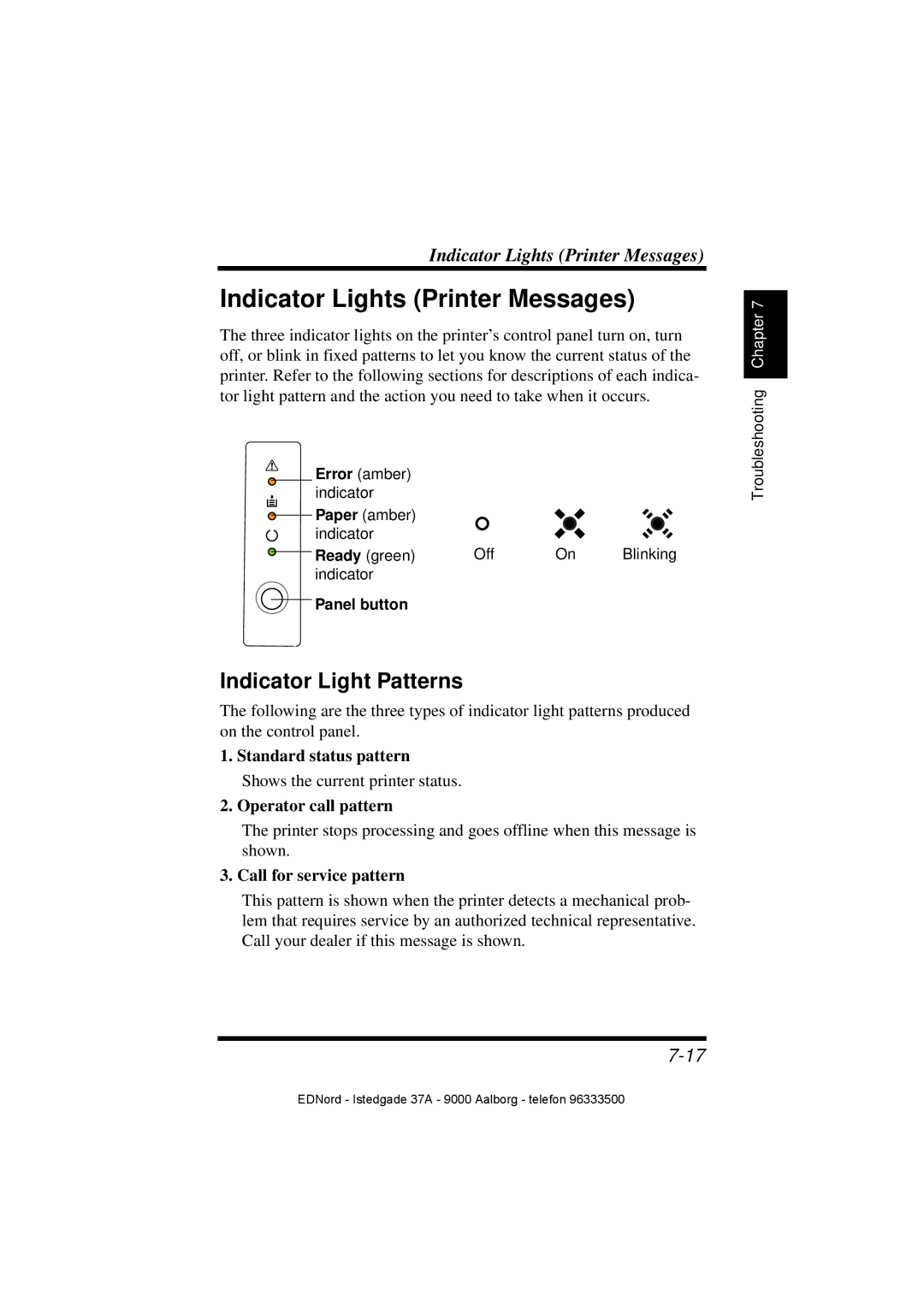 Minolta PagePro 1100 user manual Indicator Lights Printer Messages, Indicator Light Patterns 