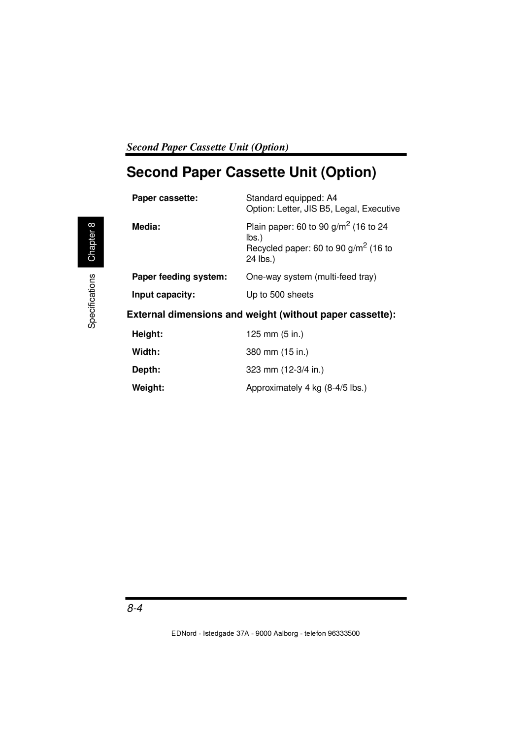 Minolta PagePro 1100 user manual Second Paper Cassette Unit Option, External dimensions and weight without paper cassette 