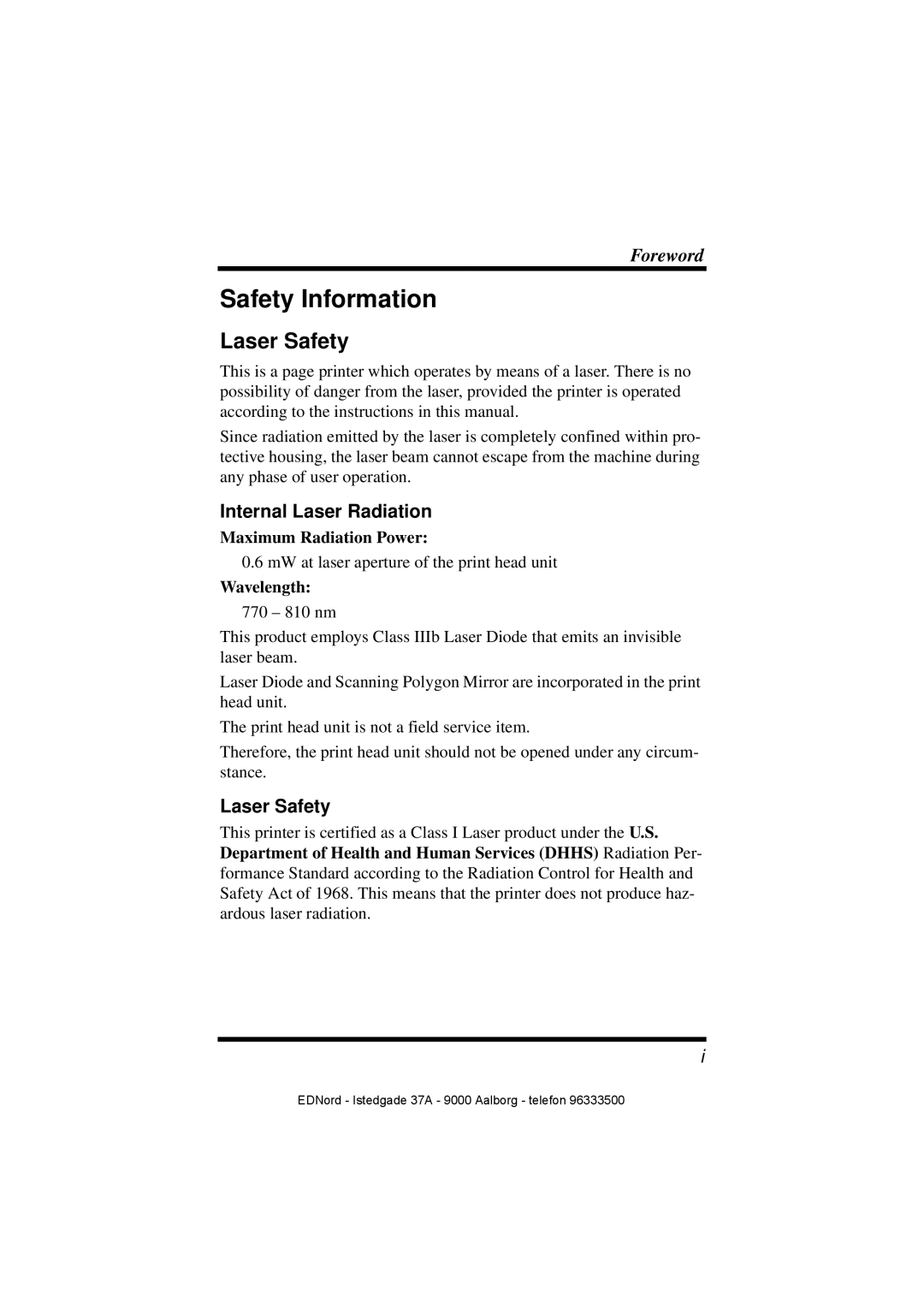 Minolta PagePro 1100 user manual Safety Information, Laser Safety, Internal Laser Radiation 