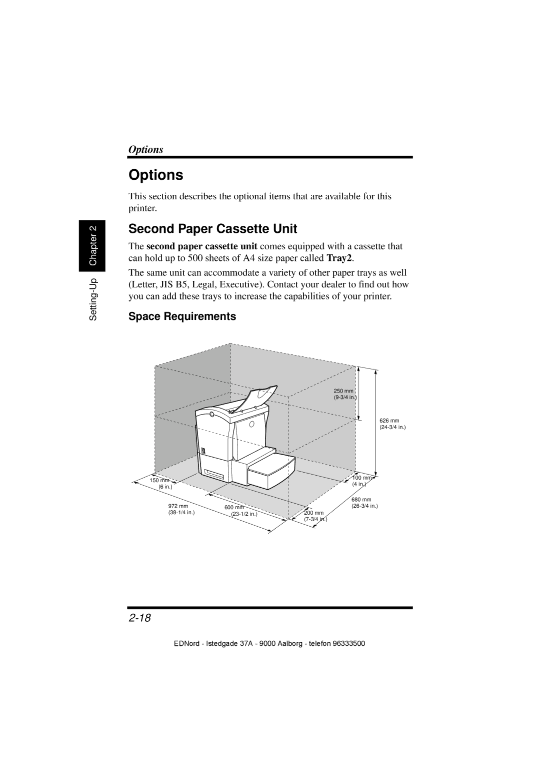 Minolta PagePro 1100 user manual Options, Second Paper Cassette Unit, Space Requirements 