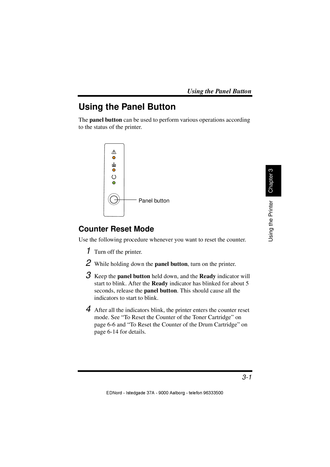 Minolta PagePro 1100 user manual Using the Panel Button, Counter Reset Mode 