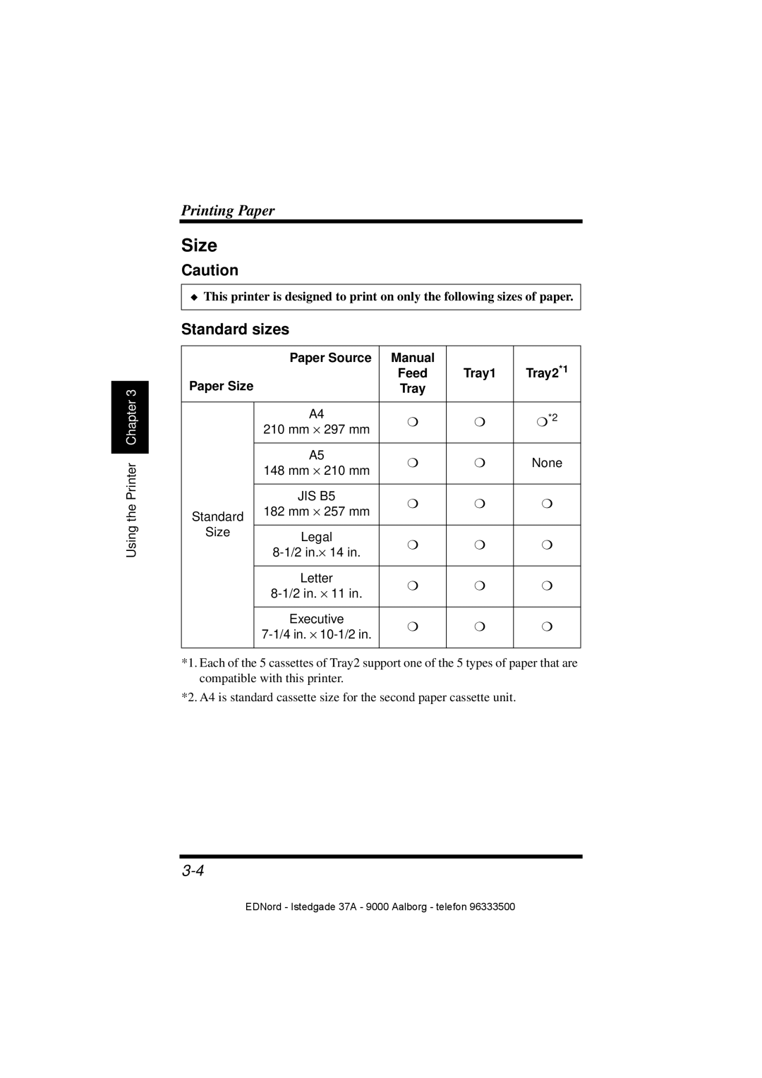 Minolta PagePro 1100 user manual Size, Standard sizes, Paper Source Manual Tray2*1 