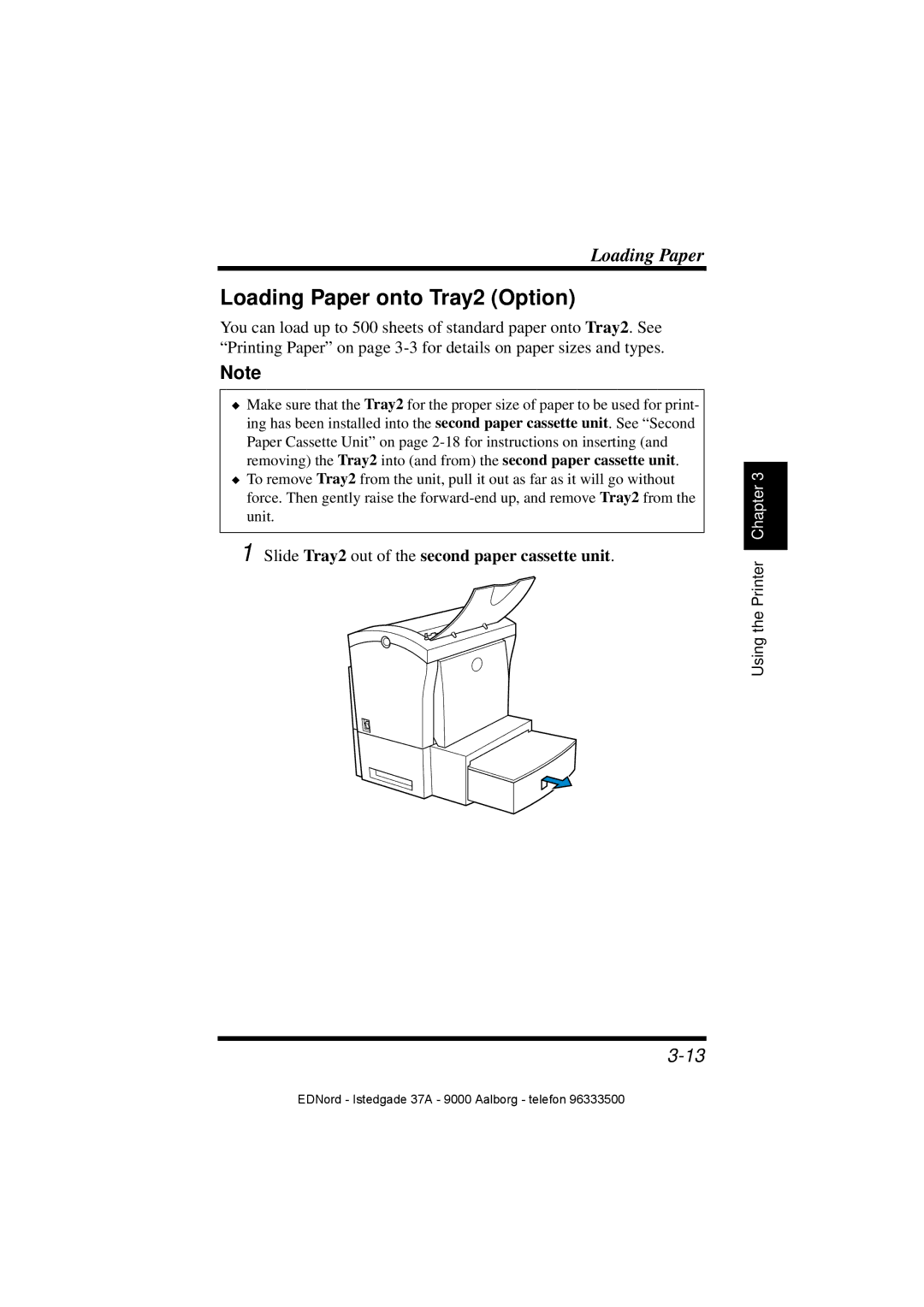 Minolta PagePro 1100 user manual Loading Paper onto Tray2 Option 