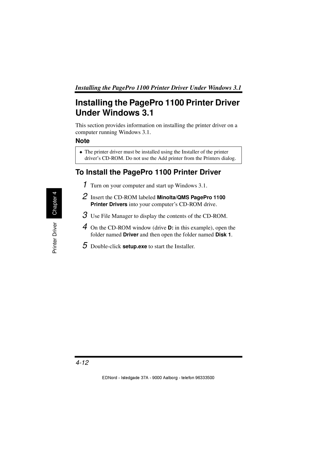 Minolta user manual Installing the PagePro 1100 Printer Driver Under Windows, To Install the PagePro 1100 Printer Driver 