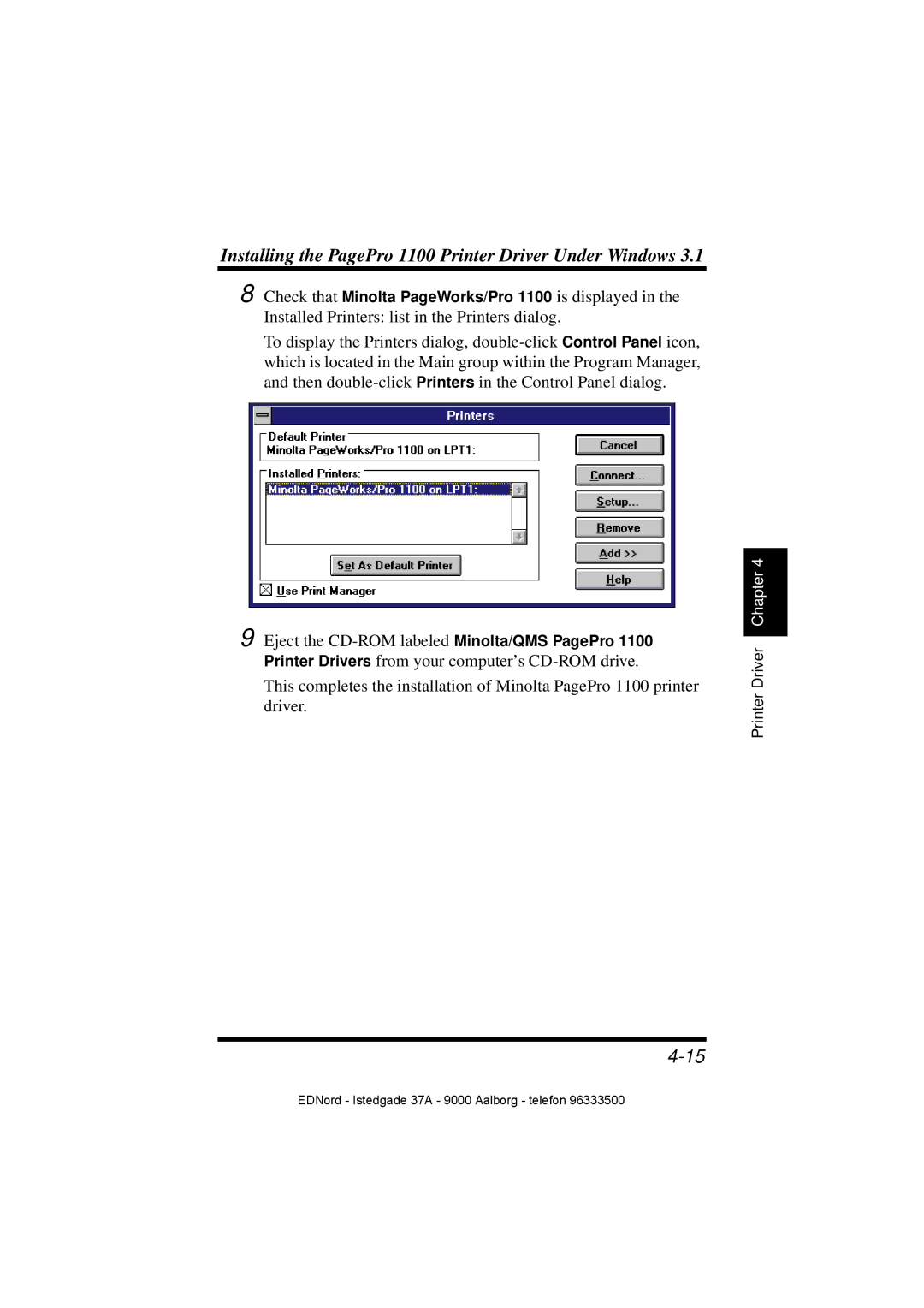 Minolta user manual Installing the PagePro 1100 Printer Driver Under Windows 