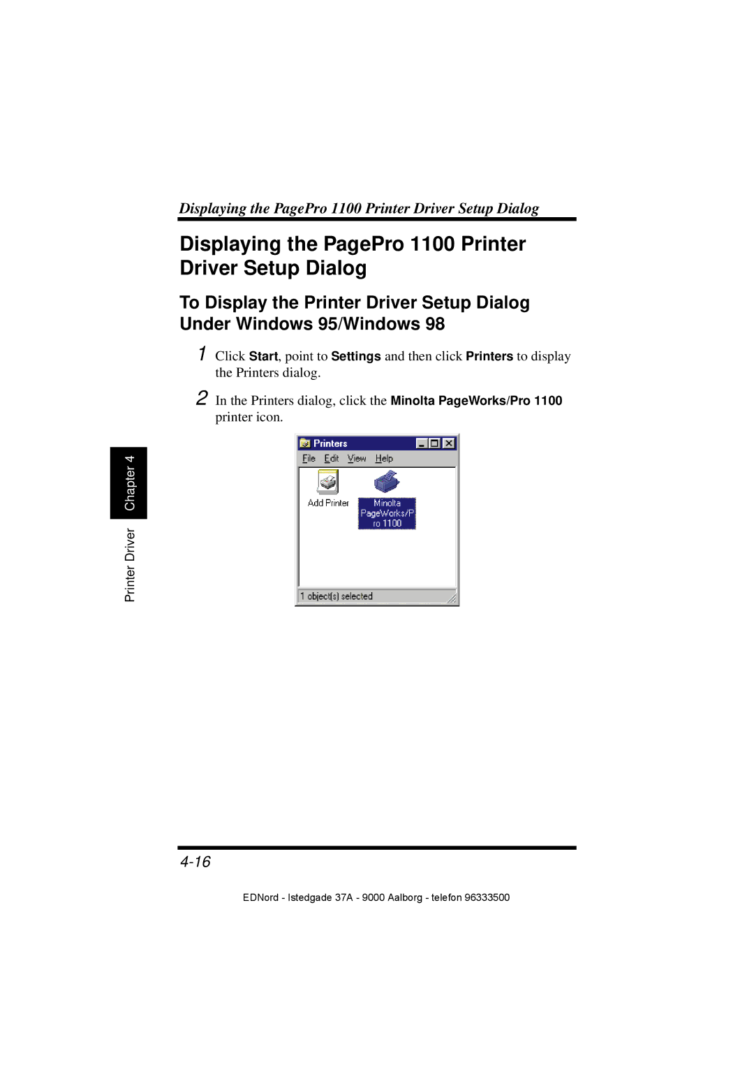 Minolta user manual Displaying the PagePro 1100 Printer Driver Setup Dialog 