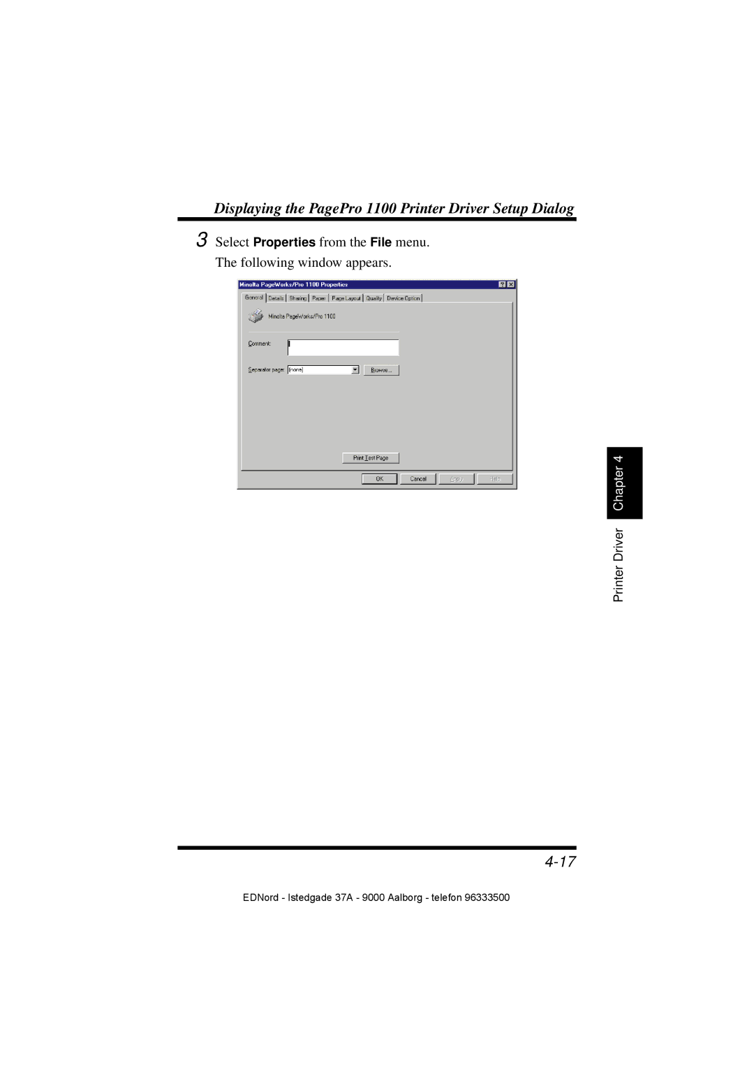 Minolta user manual Displaying the PagePro 1100 Printer Driver Setup Dialog 