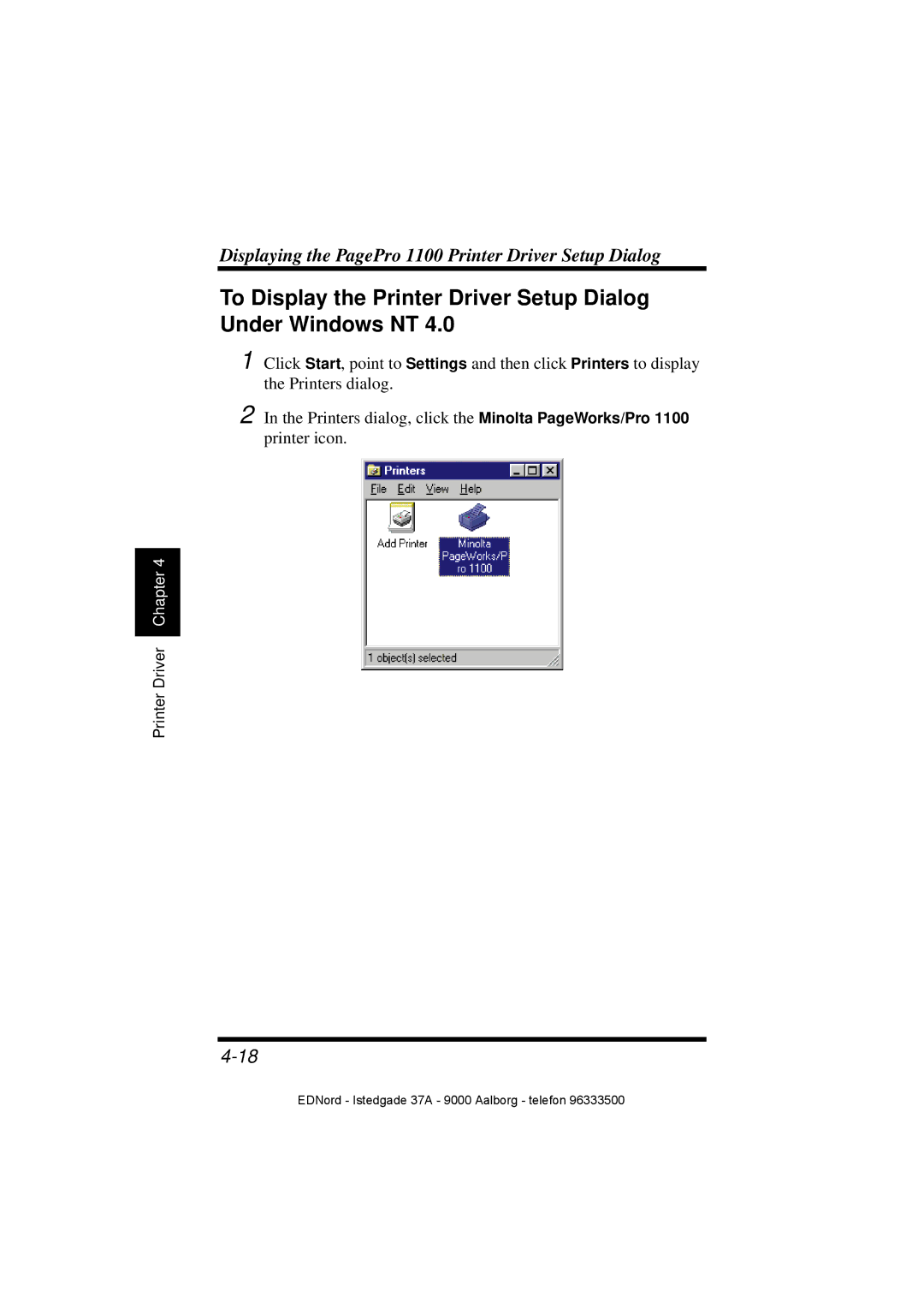 Minolta PagePro 1100 user manual To Display the Printer Driver Setup Dialog Under Windows NT 