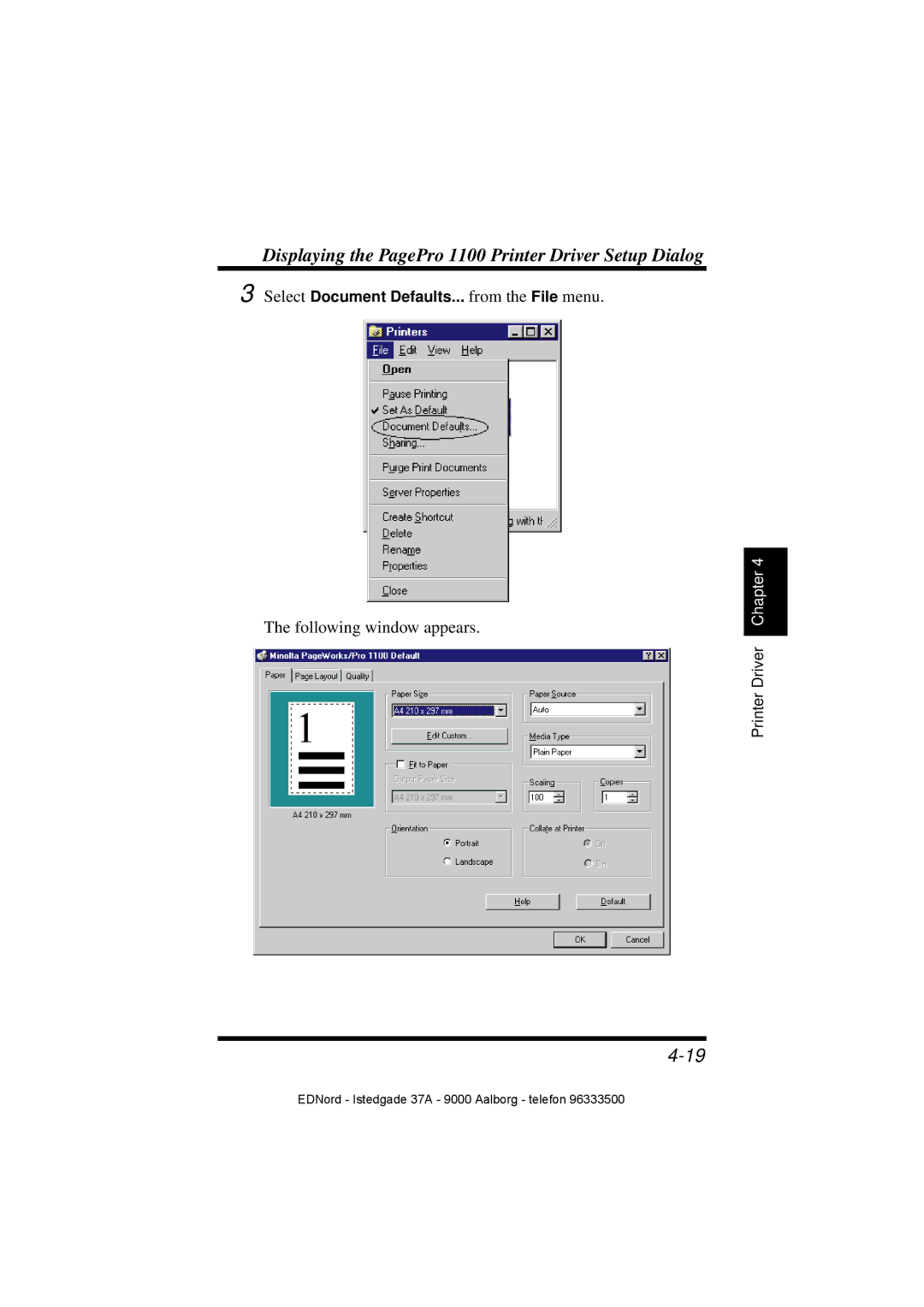 Minolta PagePro 1100 user manual Select Document Defaults... from the File menu 