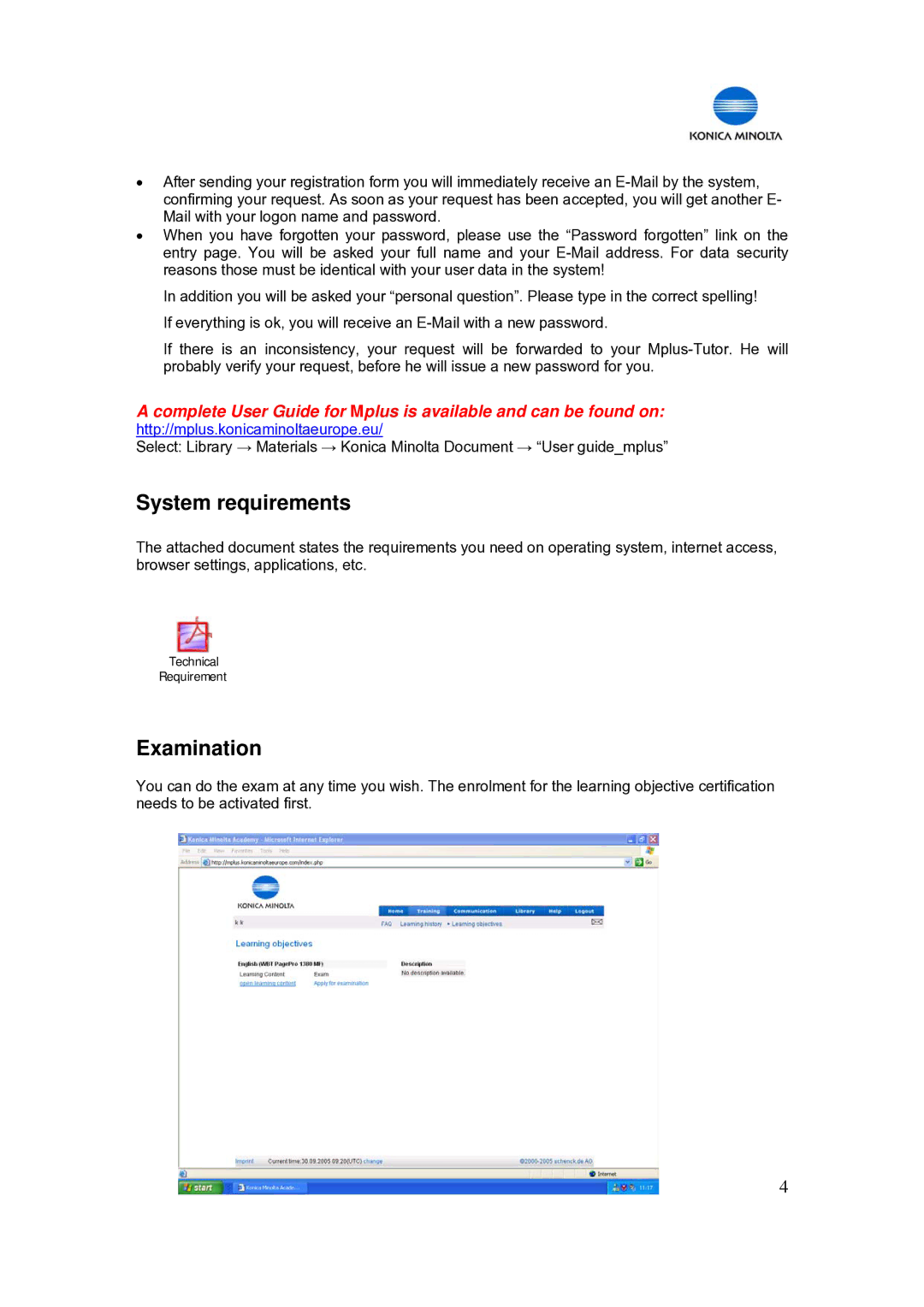 Minolta PC manual System requirements, Examination 