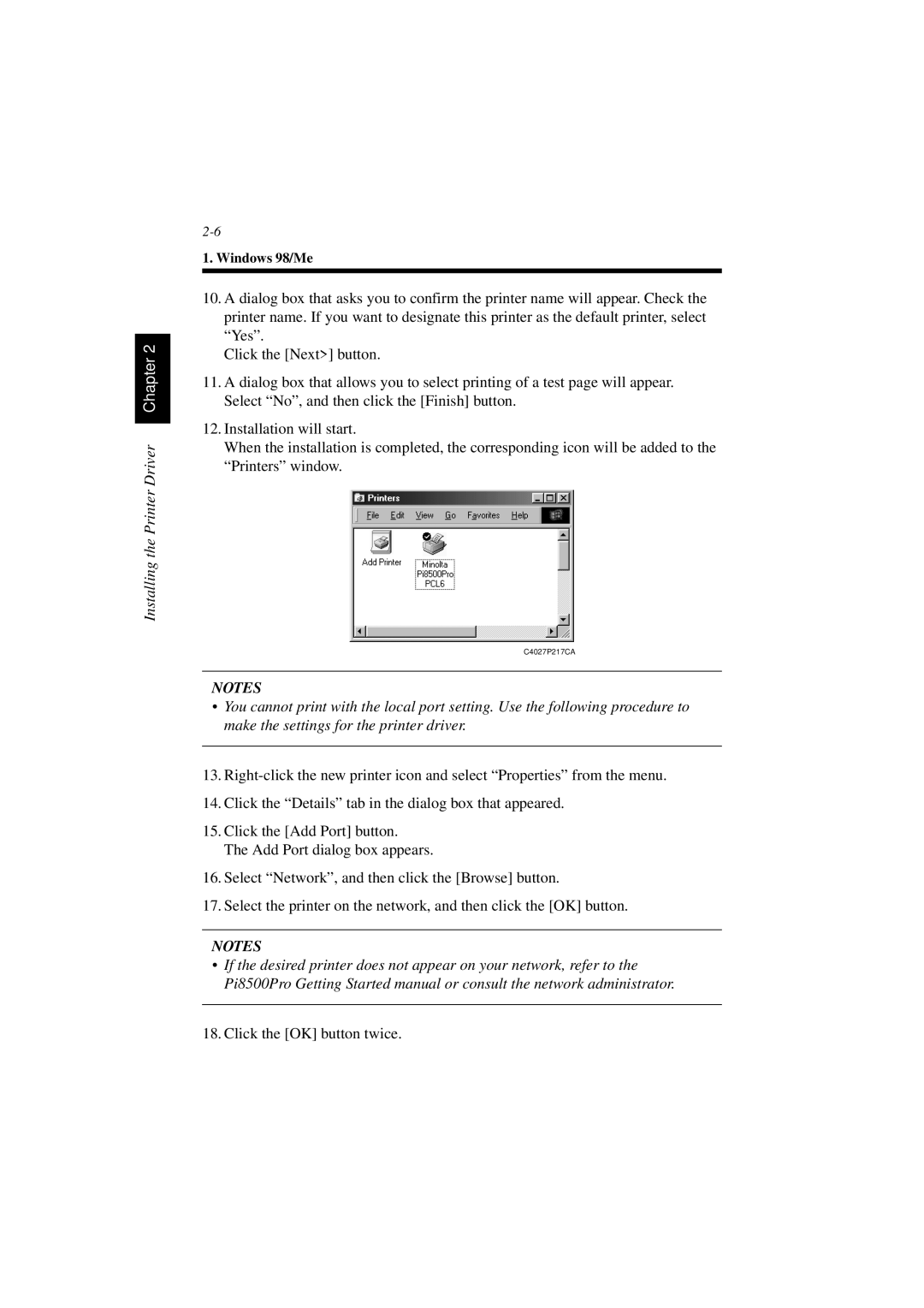 Minolta PCL6 user manual Click the OK button twice 