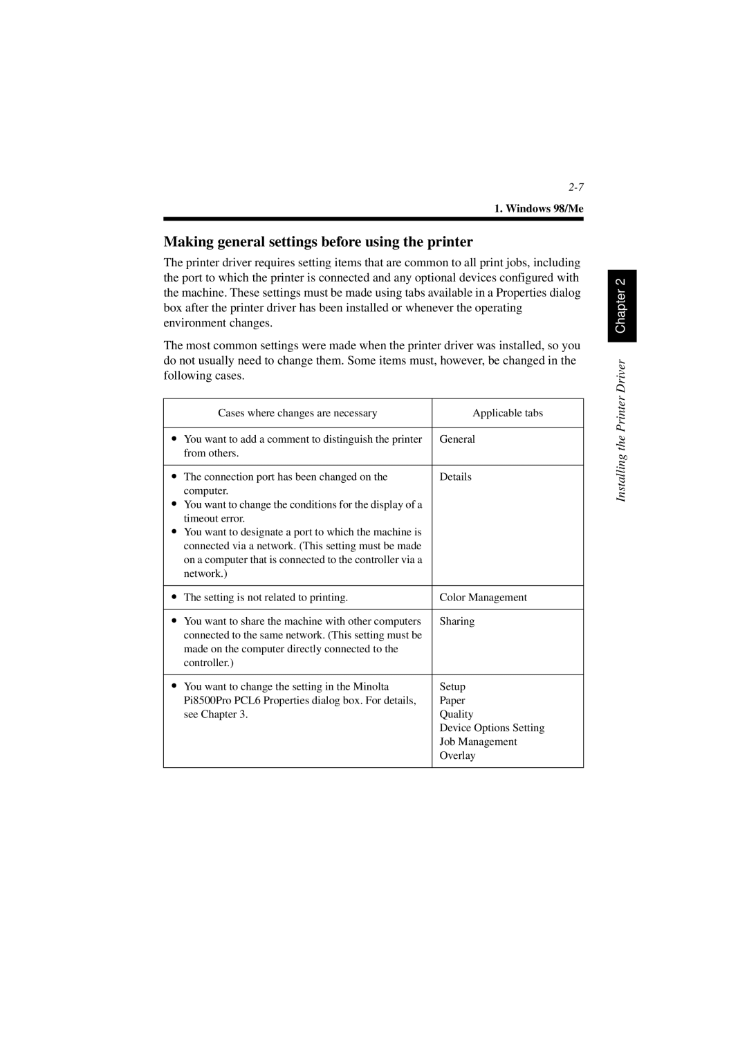 Minolta PCL6 user manual Making general settings before using the printer 