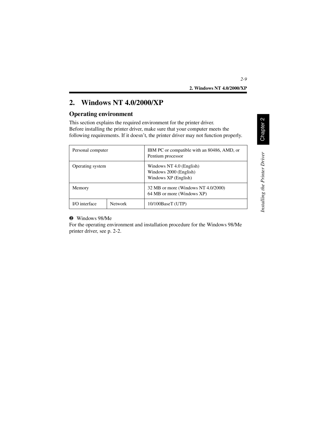 Minolta PCL6 user manual Windows NT 4.0/2000/XP, Operating environment 