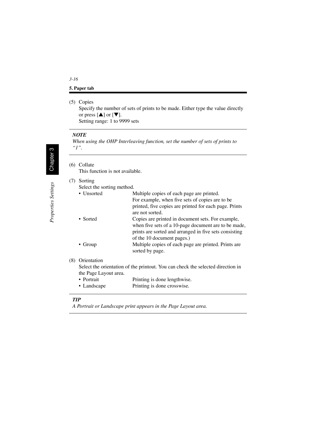 Minolta PCL6 user manual Portrait or Landscape print appears in the Page Layout area 