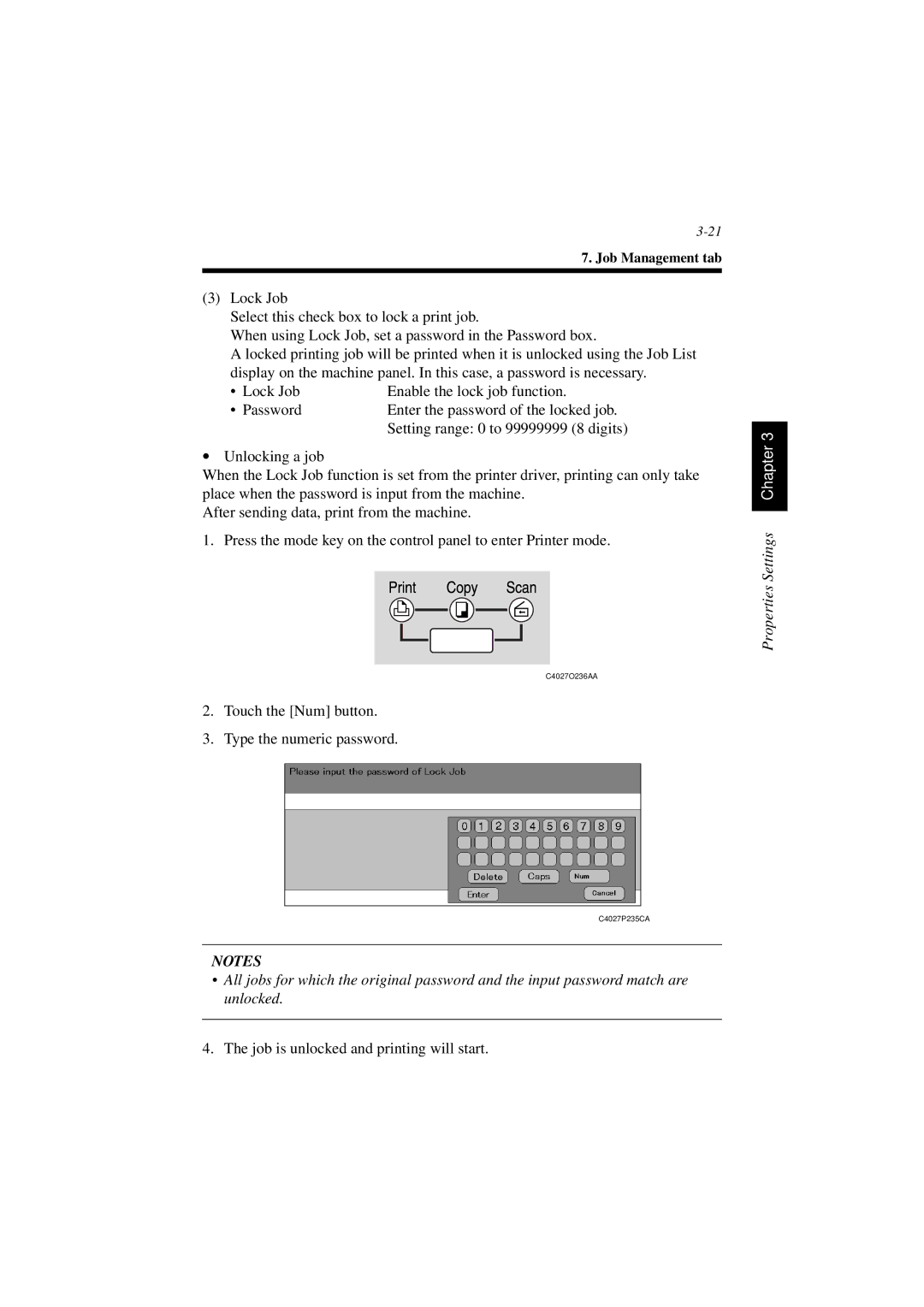 Minolta PCL6 user manual Touch the Num button Type the numeric password 