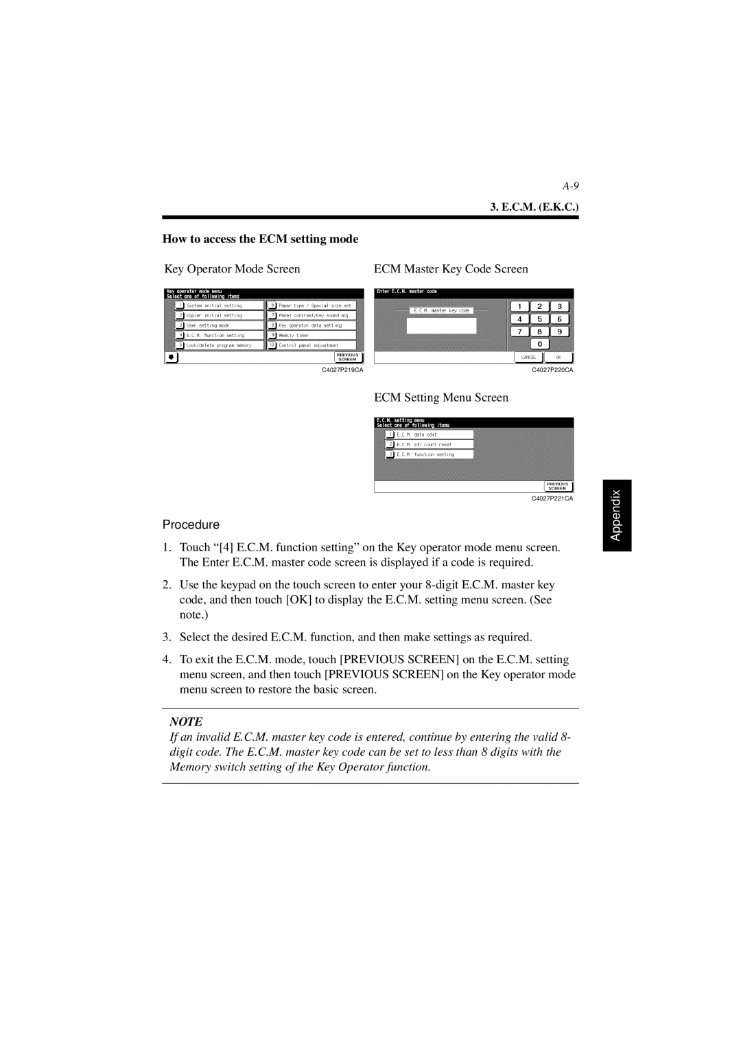 Minolta PCL6 user manual How to access the ECM setting mode, Procedure 