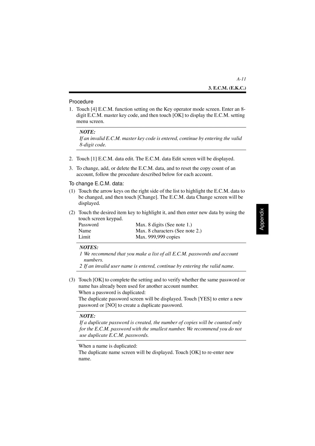 Minolta PCL6 user manual To change E.C.M. data 