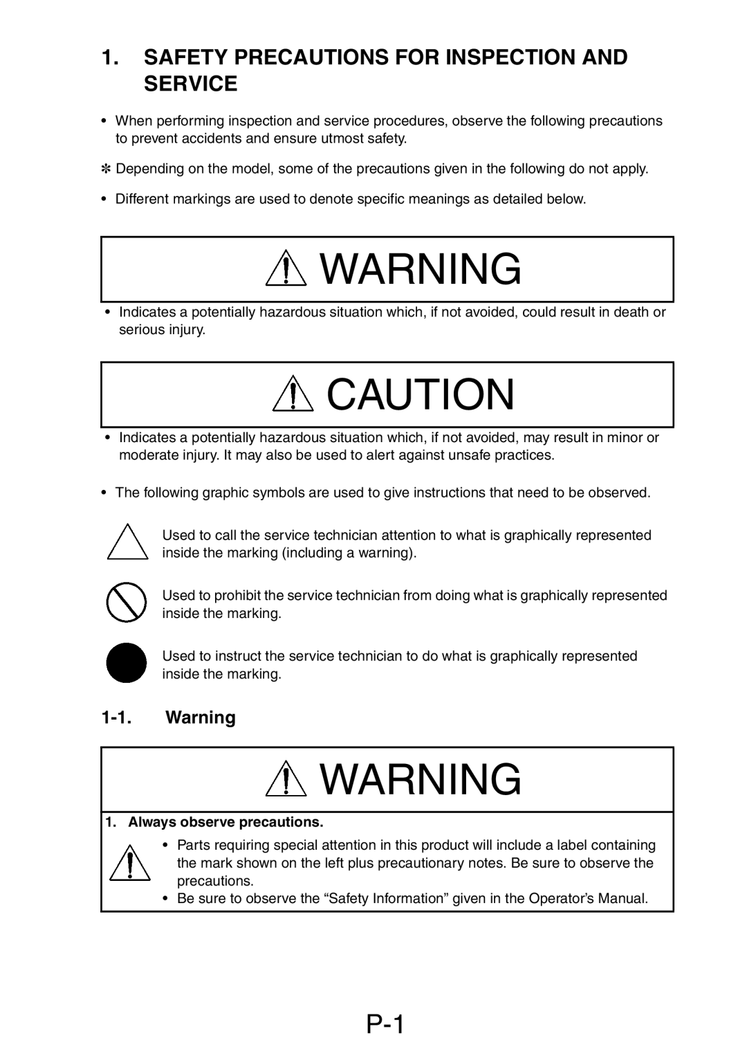 Minolta Pi3505e/PS service manual Safety Precautions for Inspection and Service, Always observe precautions 