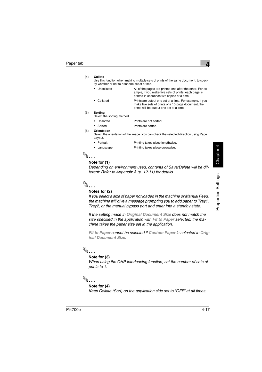 Minolta PI4700E user manual Collate, Sorting, Orientation 