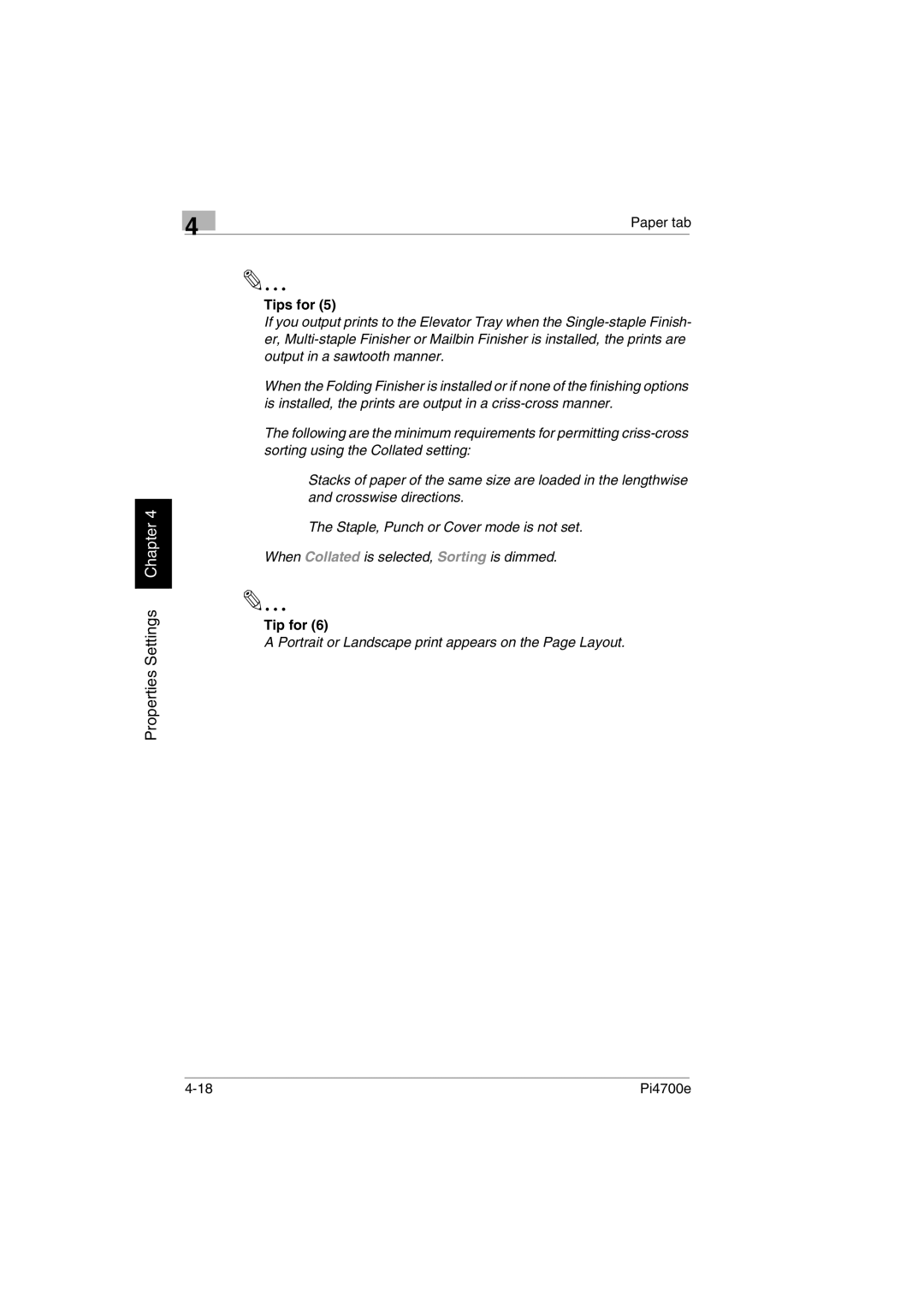 Minolta PI4700E user manual Portrait or Landscape print appears on the Page Layout 