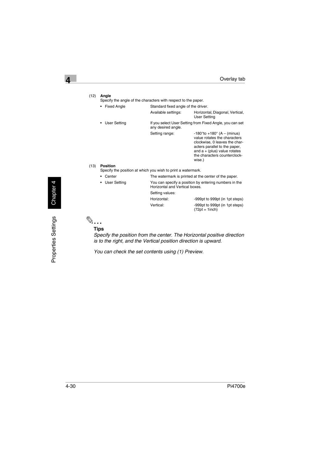 Minolta PI4700E user manual Tips, Angle, Position 