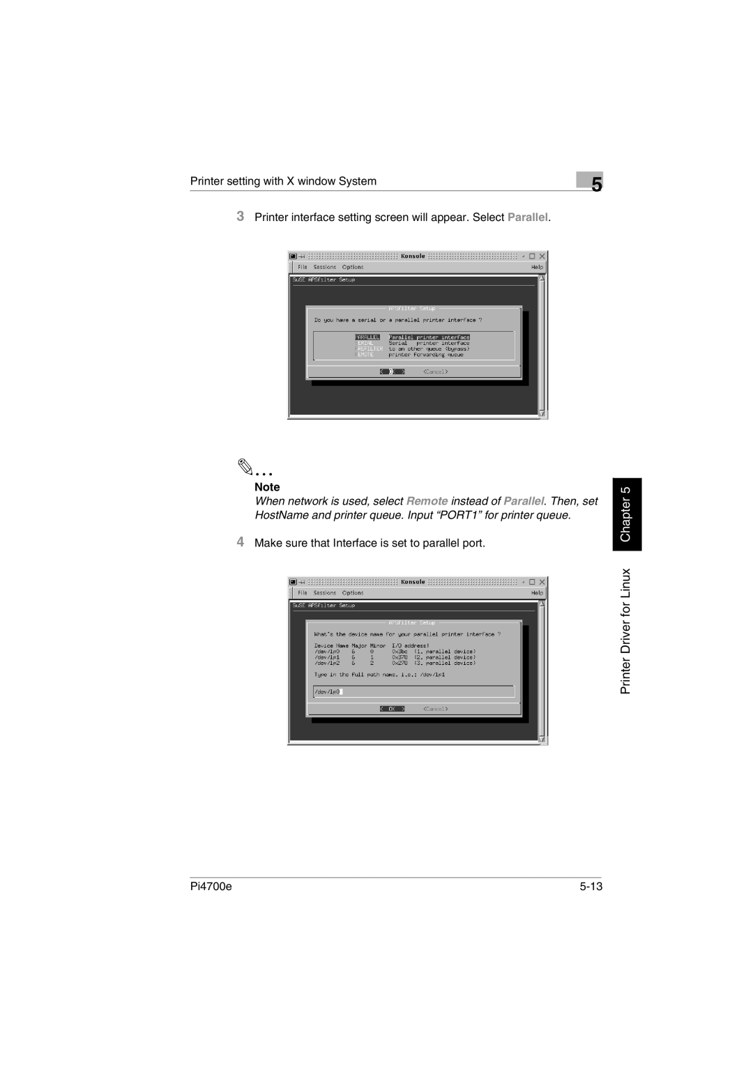 Minolta PI4700E user manual Make sure that Interface is set to parallel port 