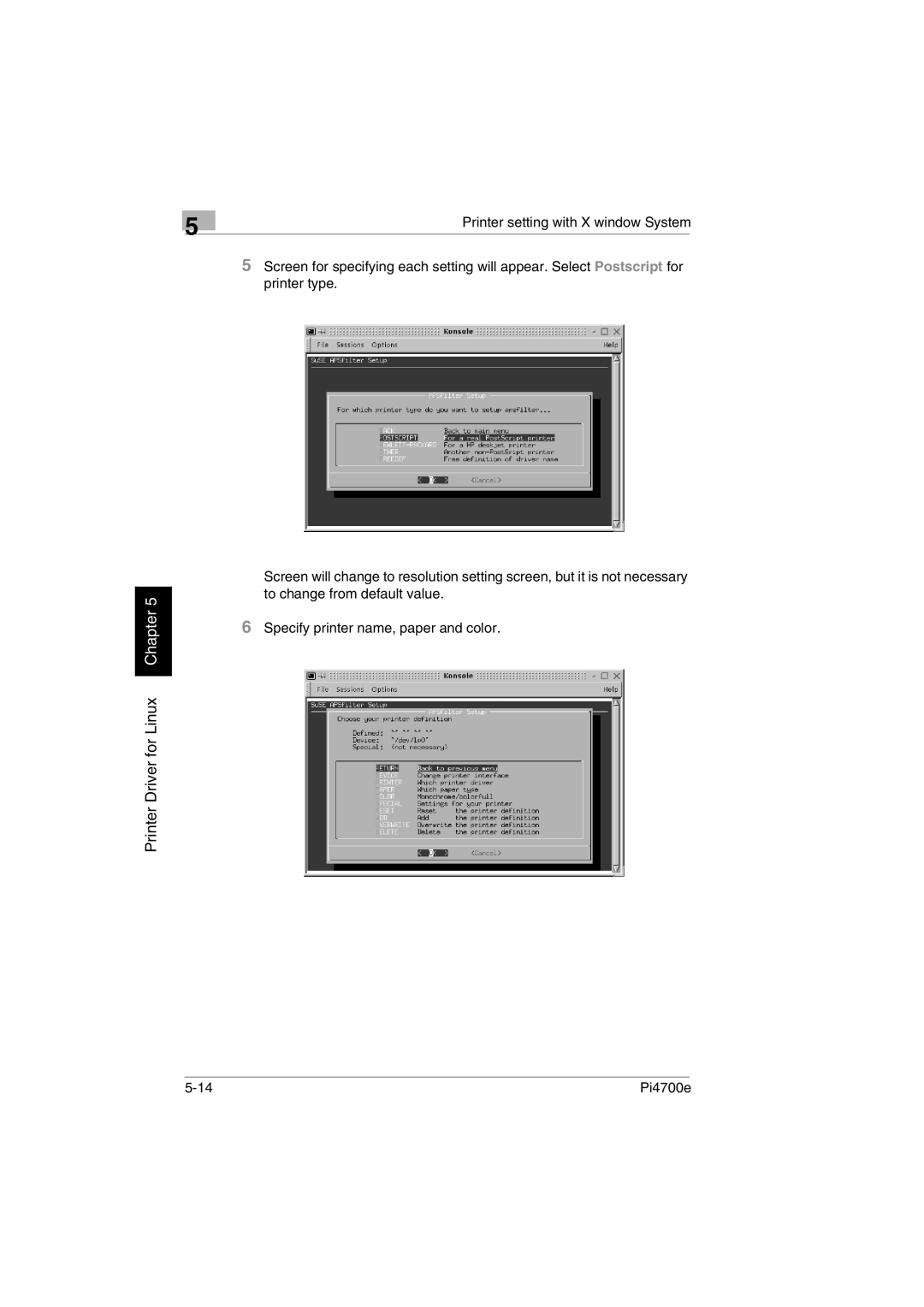 Minolta PI4700E user manual Printer Driver for Linux Chapter 