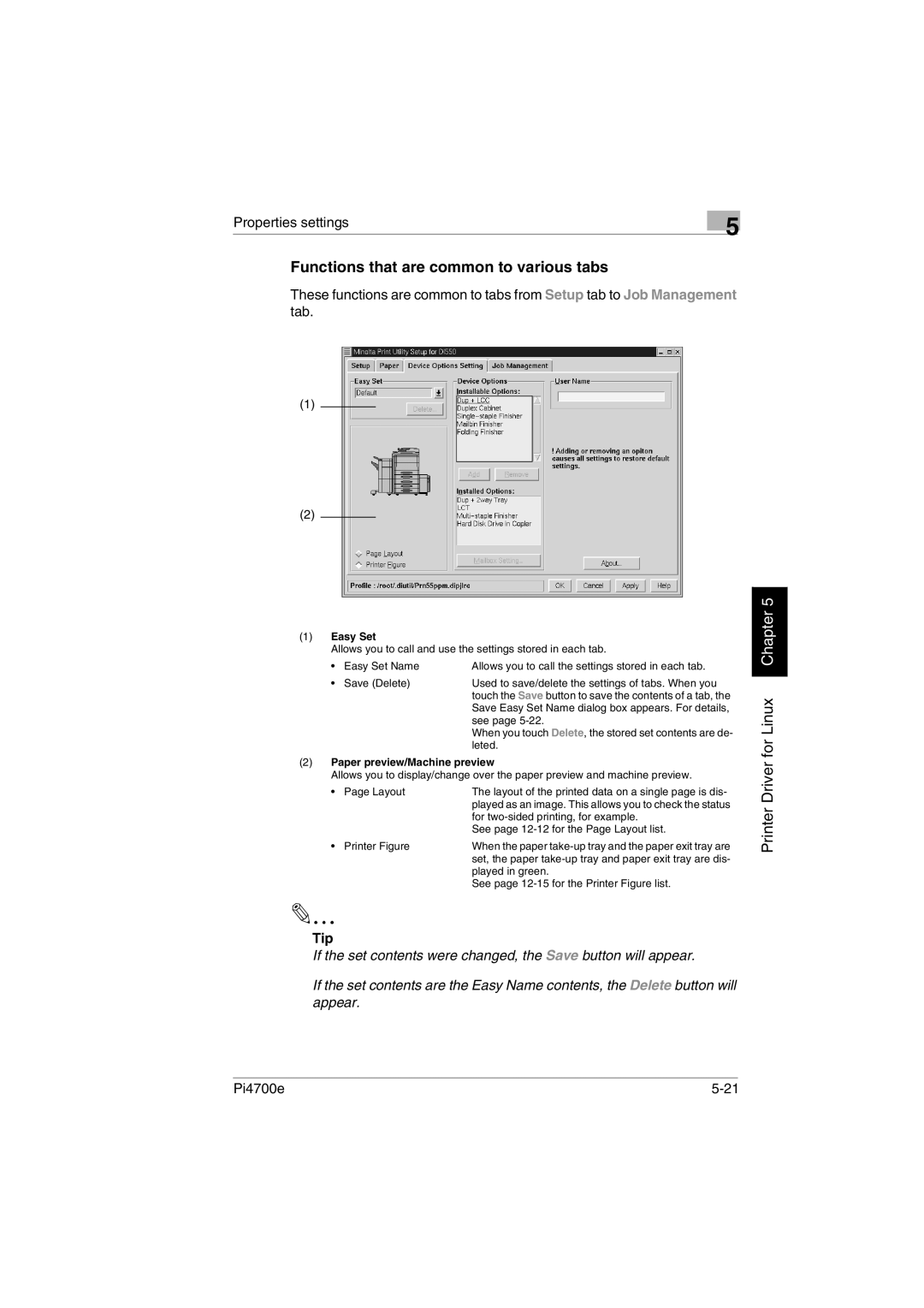 Minolta PI4700E user manual Functions that are common to various tabs, Easy Set 