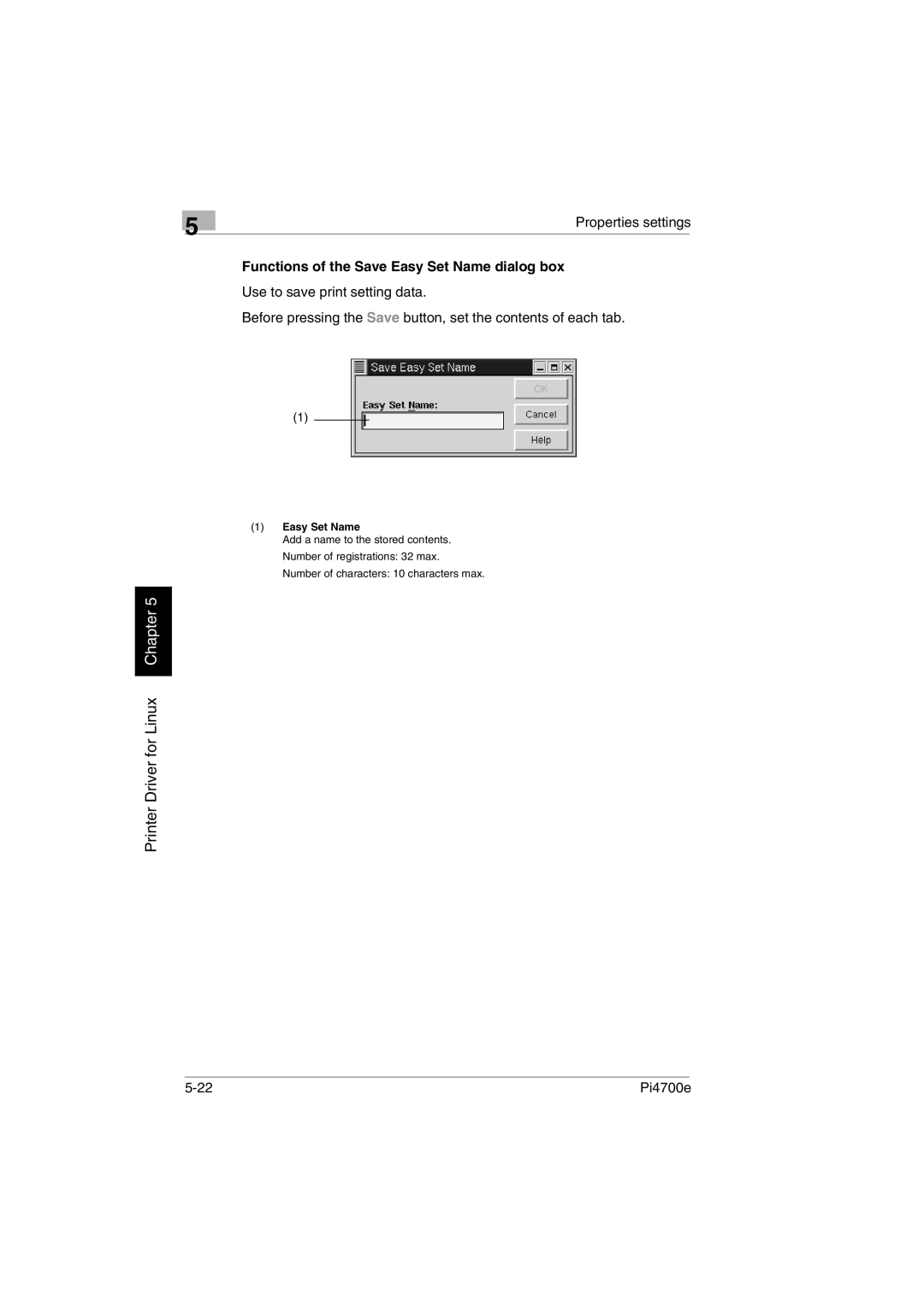 Minolta PI4700E user manual Functions of the Save Easy Set Name dialog box 