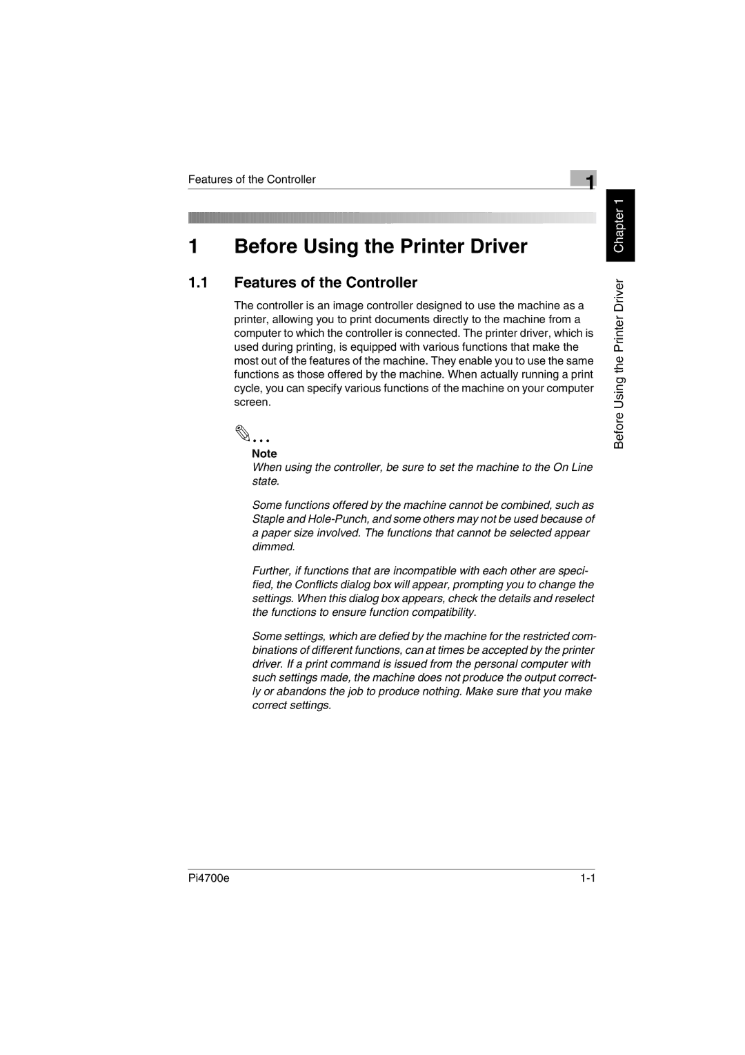 Minolta PI4700E user manual Features of the Controller 