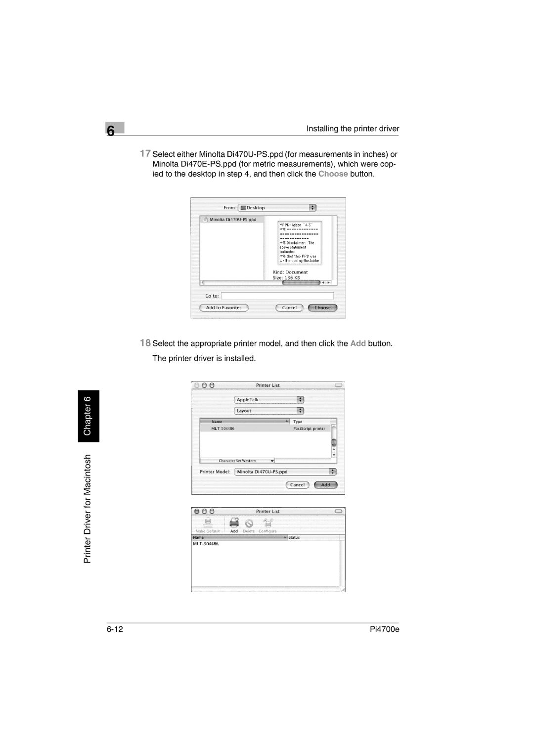 Minolta PI4700E user manual Printer Driver for Macintosh Chapter 