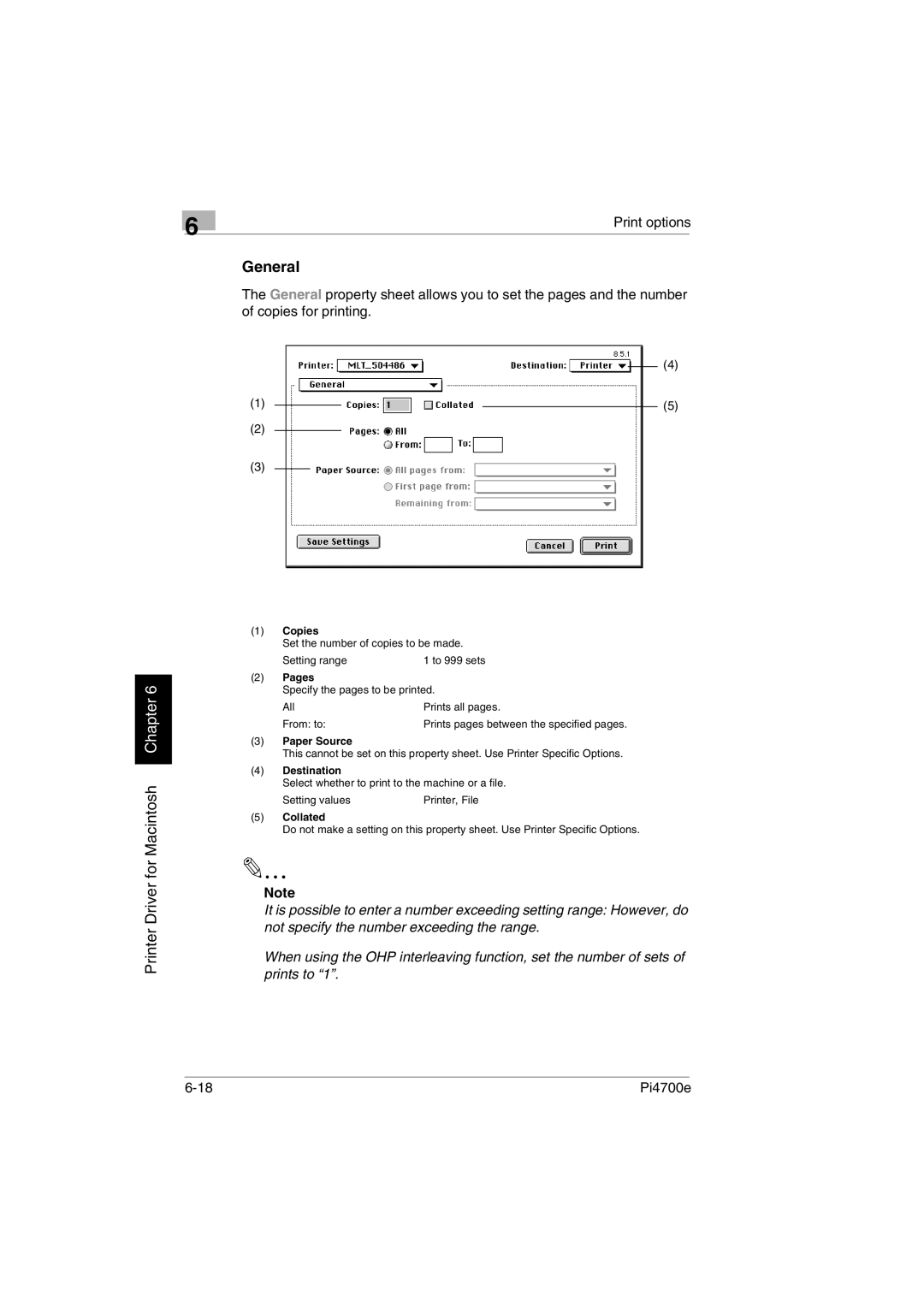 Minolta PI4700E user manual General, Pages, Destination, Collated 