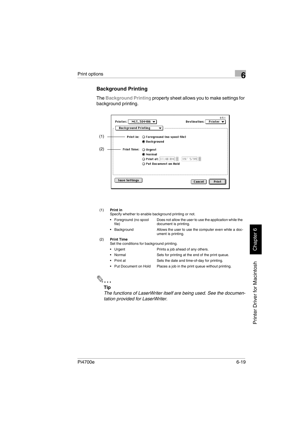 Minolta PI4700E user manual Background Printing, Print Time 