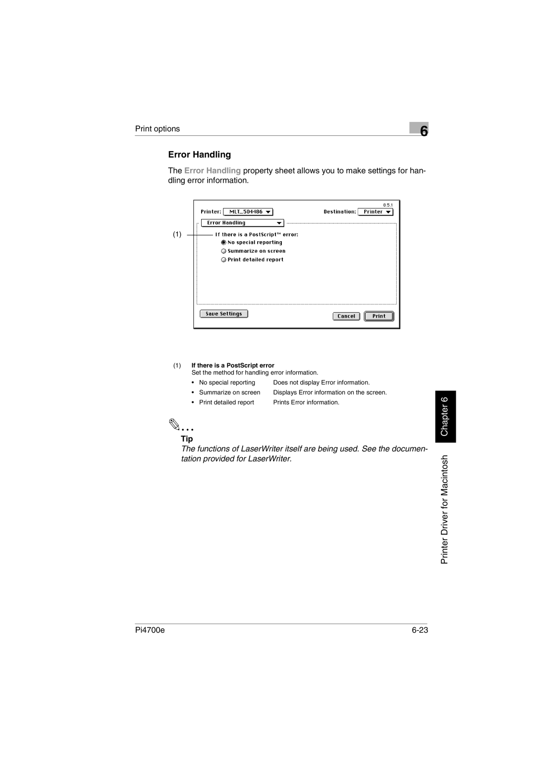 Minolta PI4700E user manual Error Handling, If there is a PostScript error 