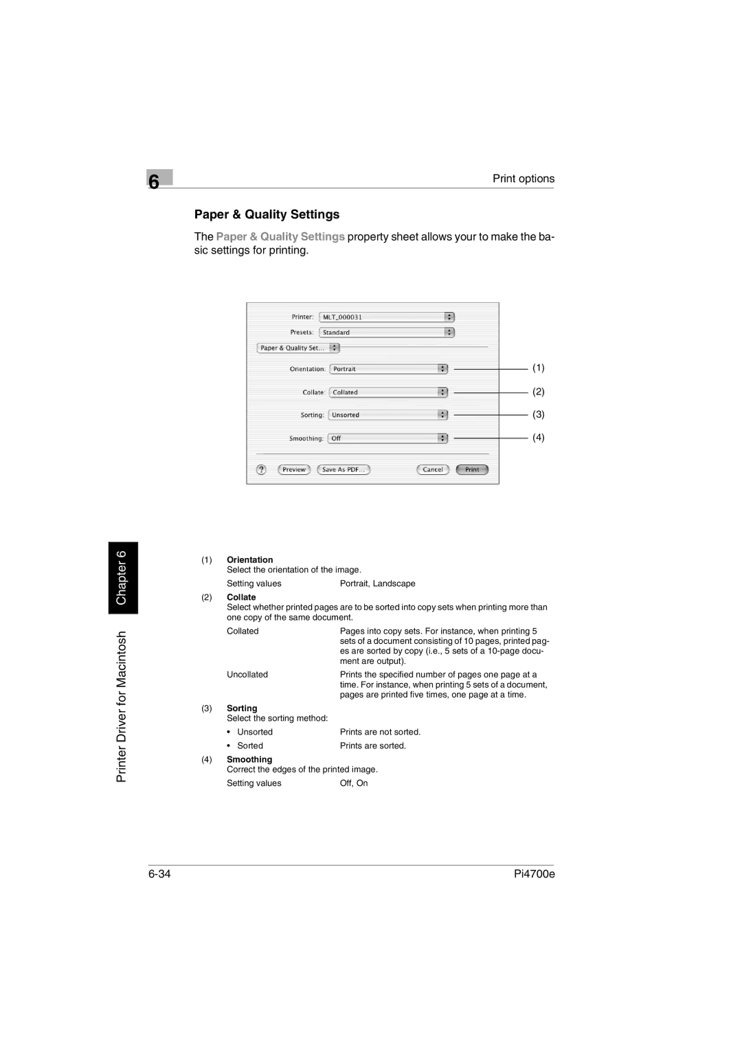 Minolta PI4700E user manual Paper & Quality Settings, Orientation 