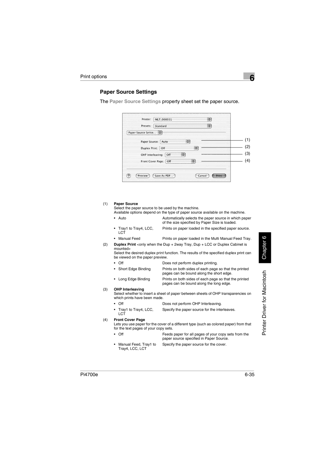 Minolta PI4700E user manual Paper Source Settings property sheet set the paper source 